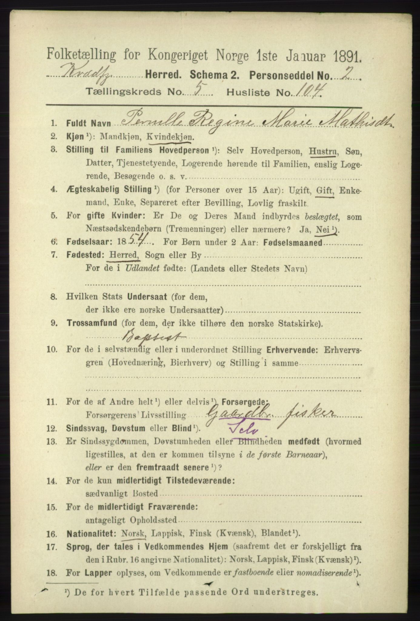 RA, 1891 census for 1911 Kvæfjord, 1891, p. 3495