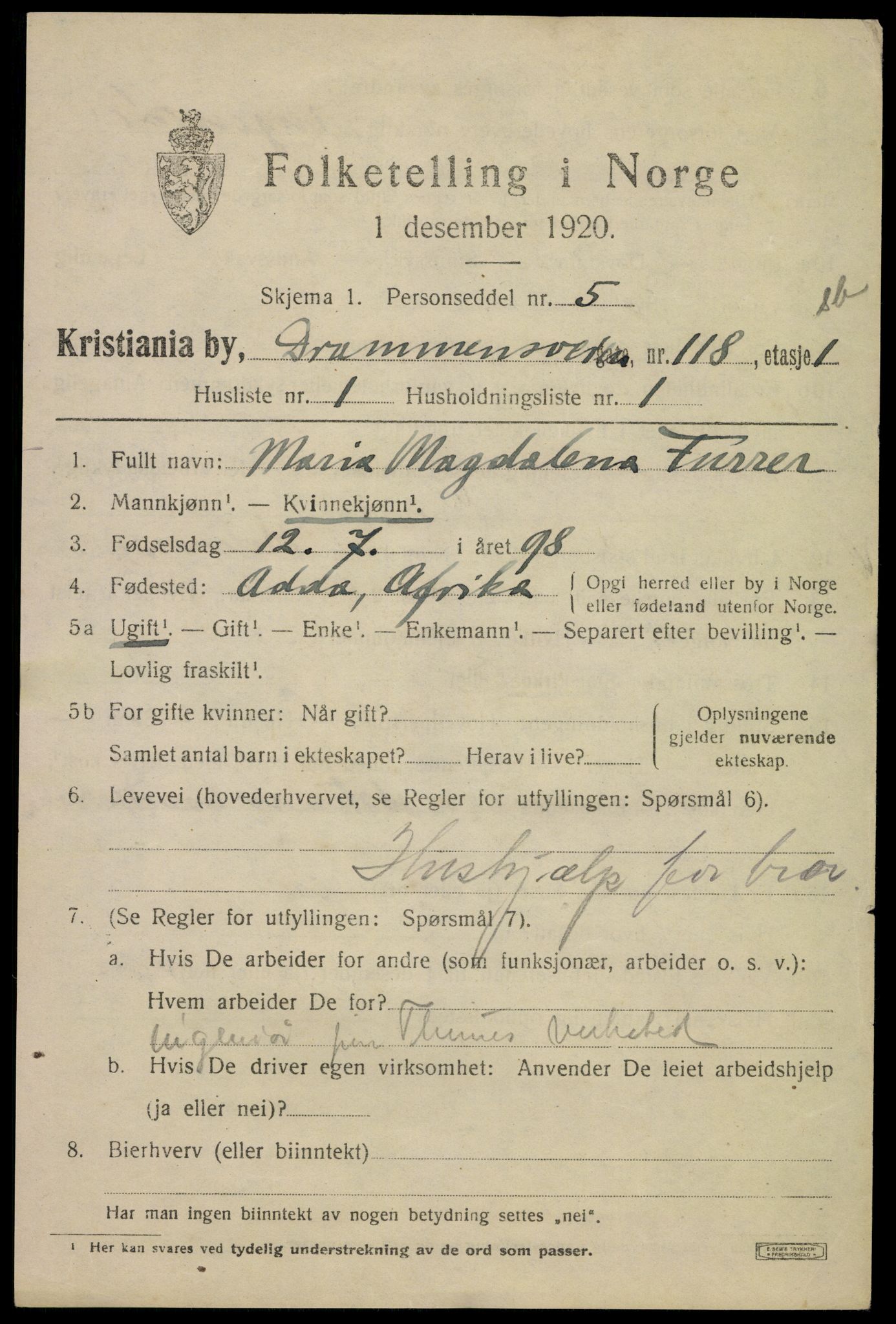 SAO, 1920 census for Kristiania, 1920, p. 203409