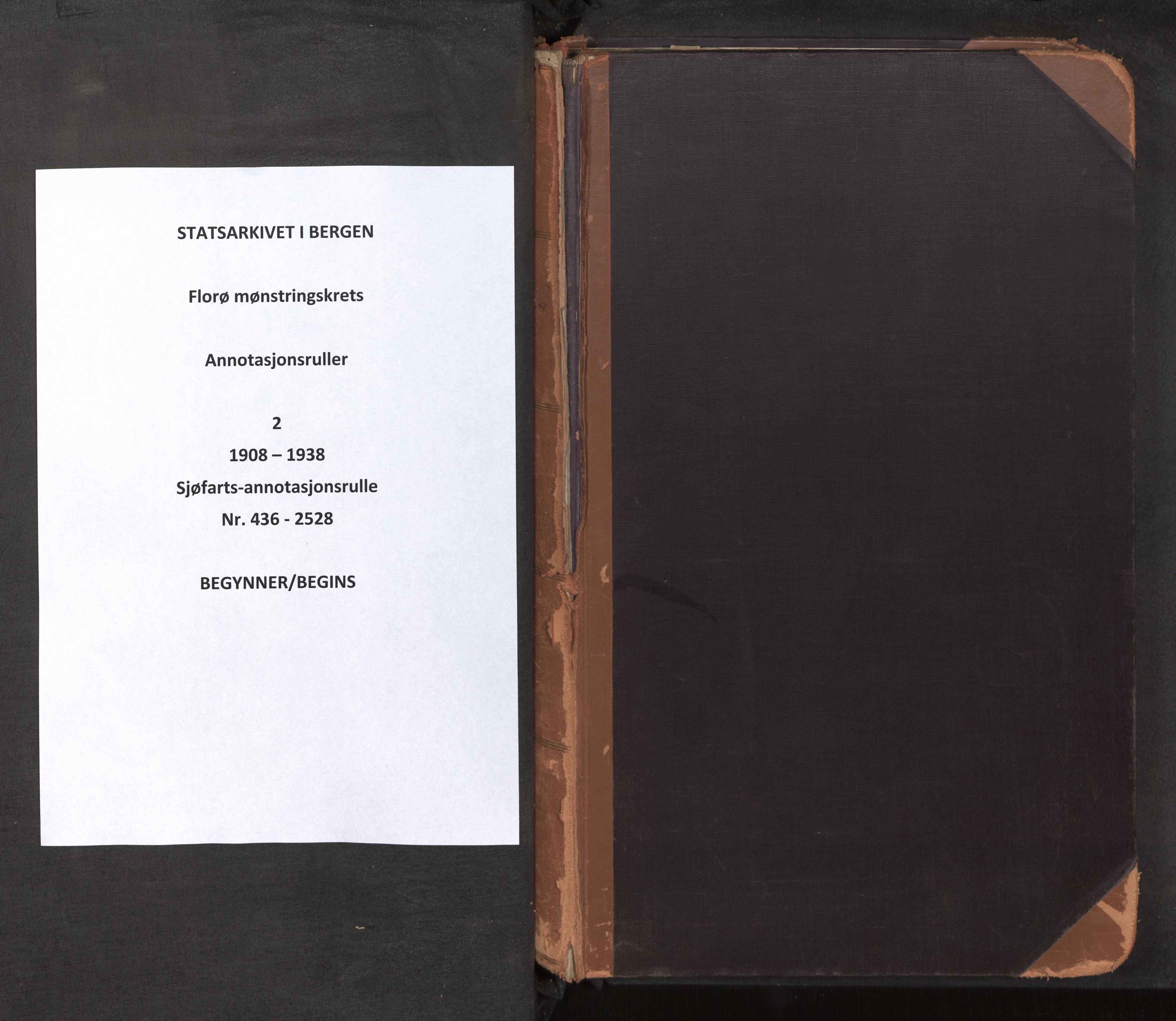 Innrulleringssjefen i Bergen, AV/SAB-A-100050/F/Ff/L0002: Sjøfarts-annotasjonsrulle, nr. 436 - 2528, 1908-1938