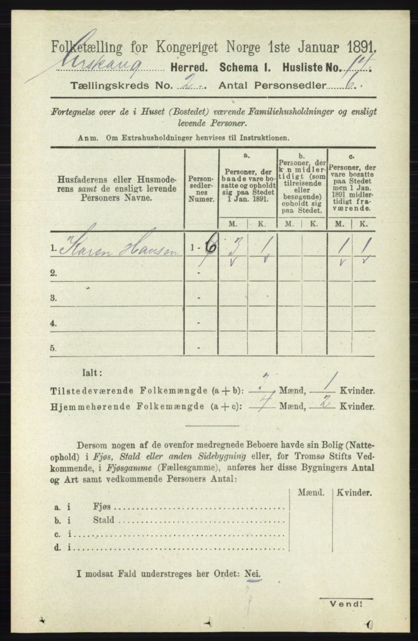RA, 1891 census for 0224 Aurskog, 1891, p. 176
