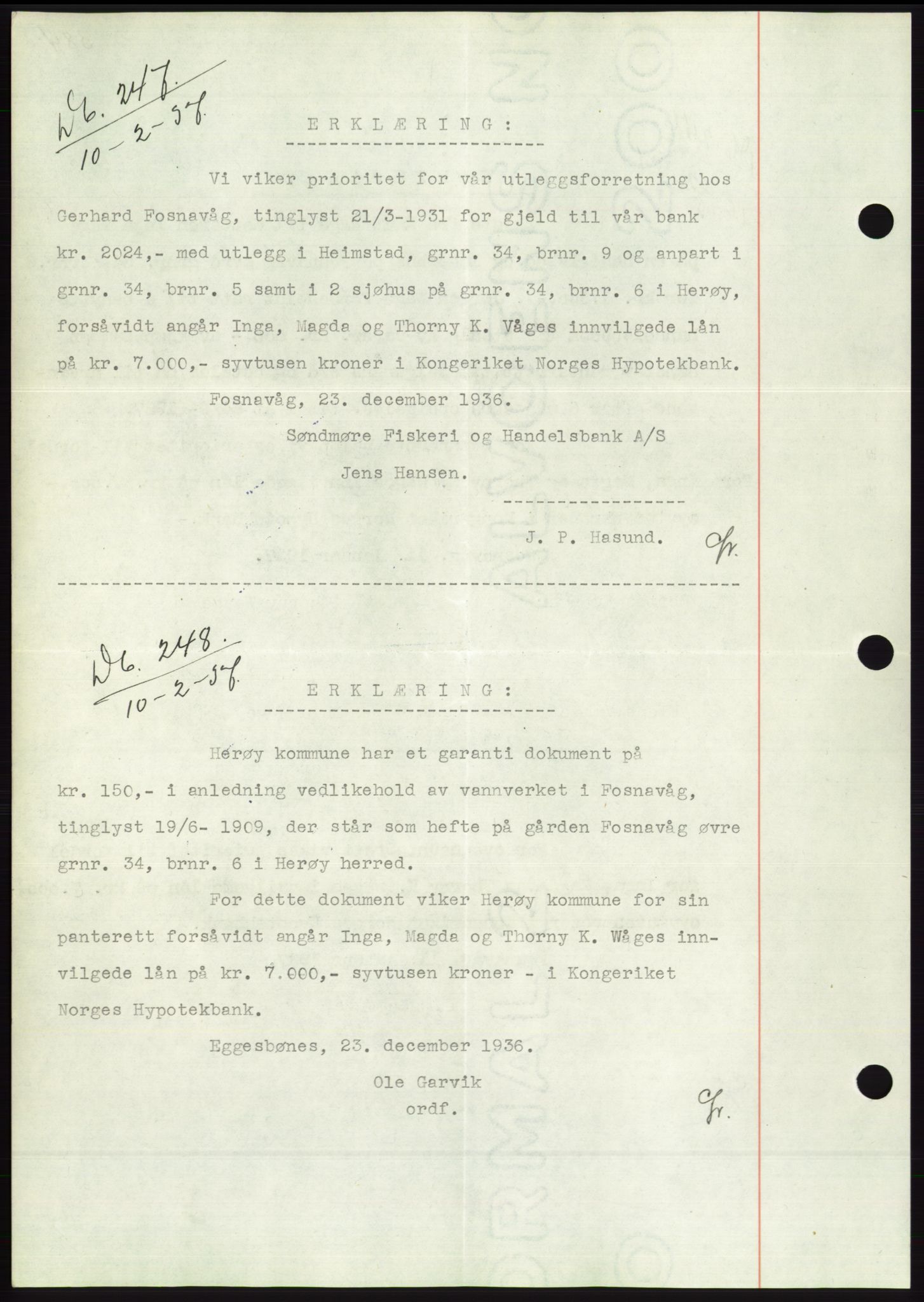 Søre Sunnmøre sorenskriveri, SAT/A-4122/1/2/2C/L0062: Mortgage book no. 56, 1936-1937, Diary no: : 247/1937