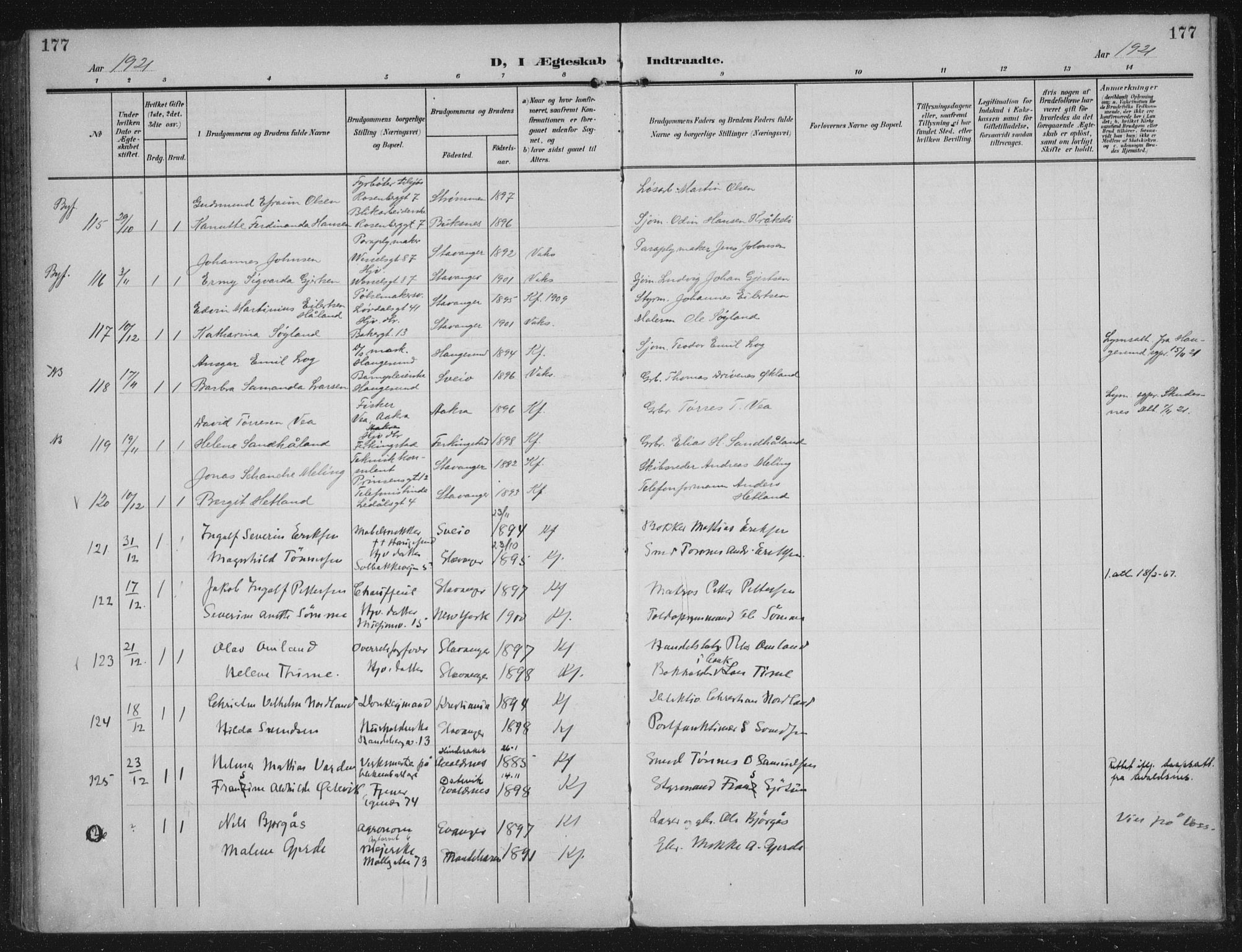 Domkirken sokneprestkontor, AV/SAST-A-101812/002/A/L0016: Parish register (official) no. A 33, 1905-1922, p. 177