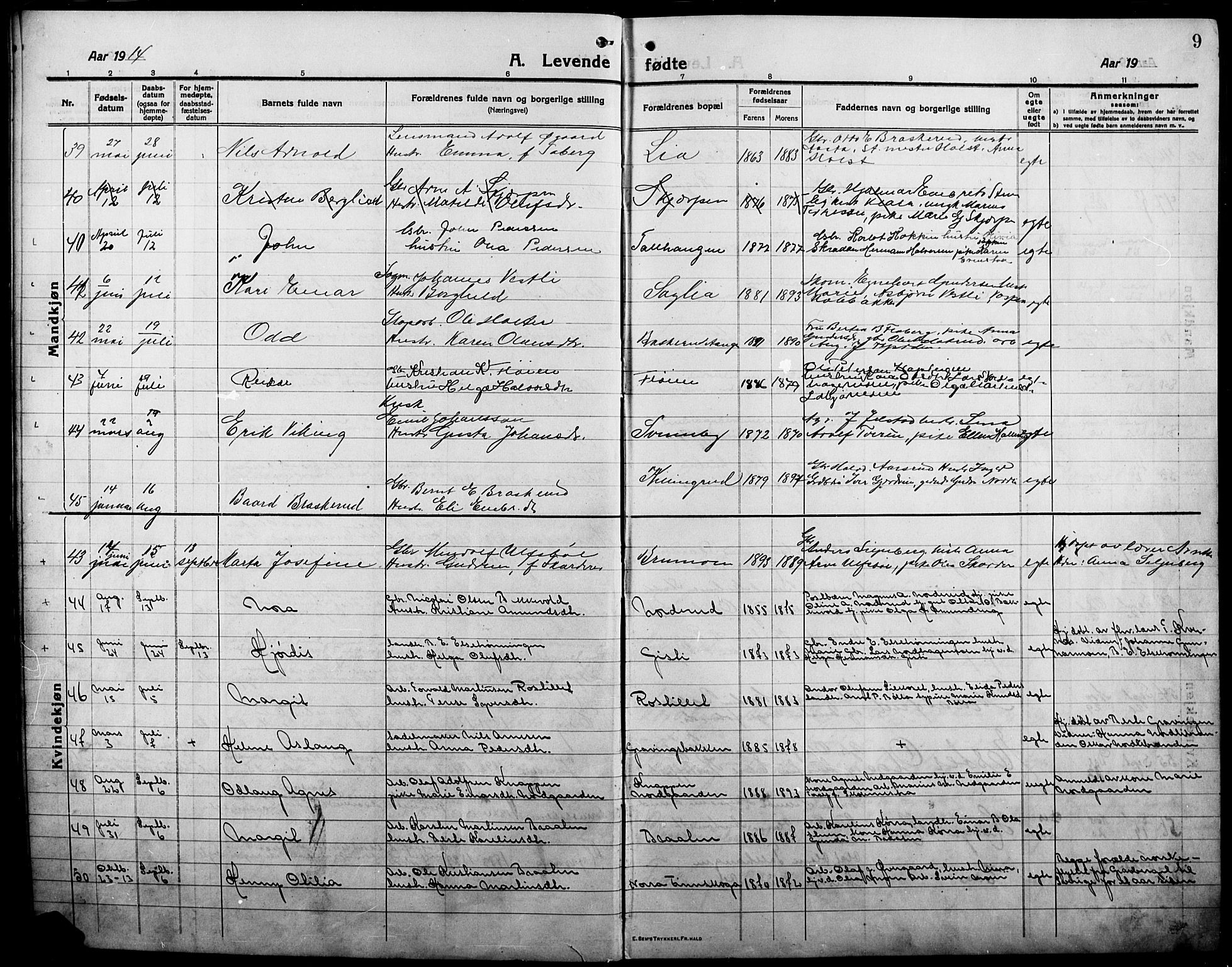 Våler prestekontor, Hedmark, AV/SAH-PREST-040/H/Ha/Hab/L0003: Parish register (copy) no. 3, 1914-1921, p. 9