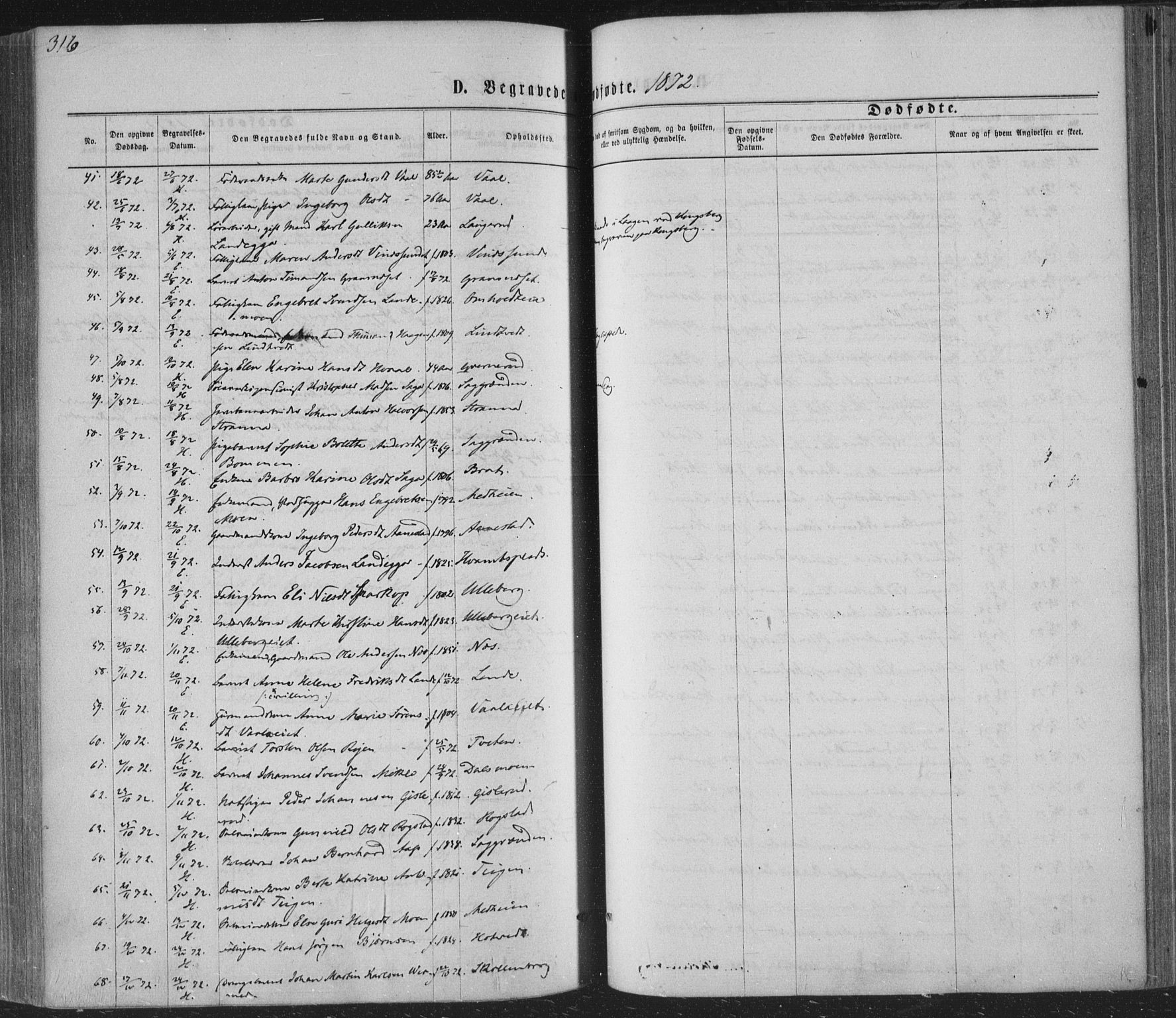 Sandsvær kirkebøker, SAKO/A-244/F/Fa/L0007: Parish register (official) no. I 7, 1869-1877, p. 316