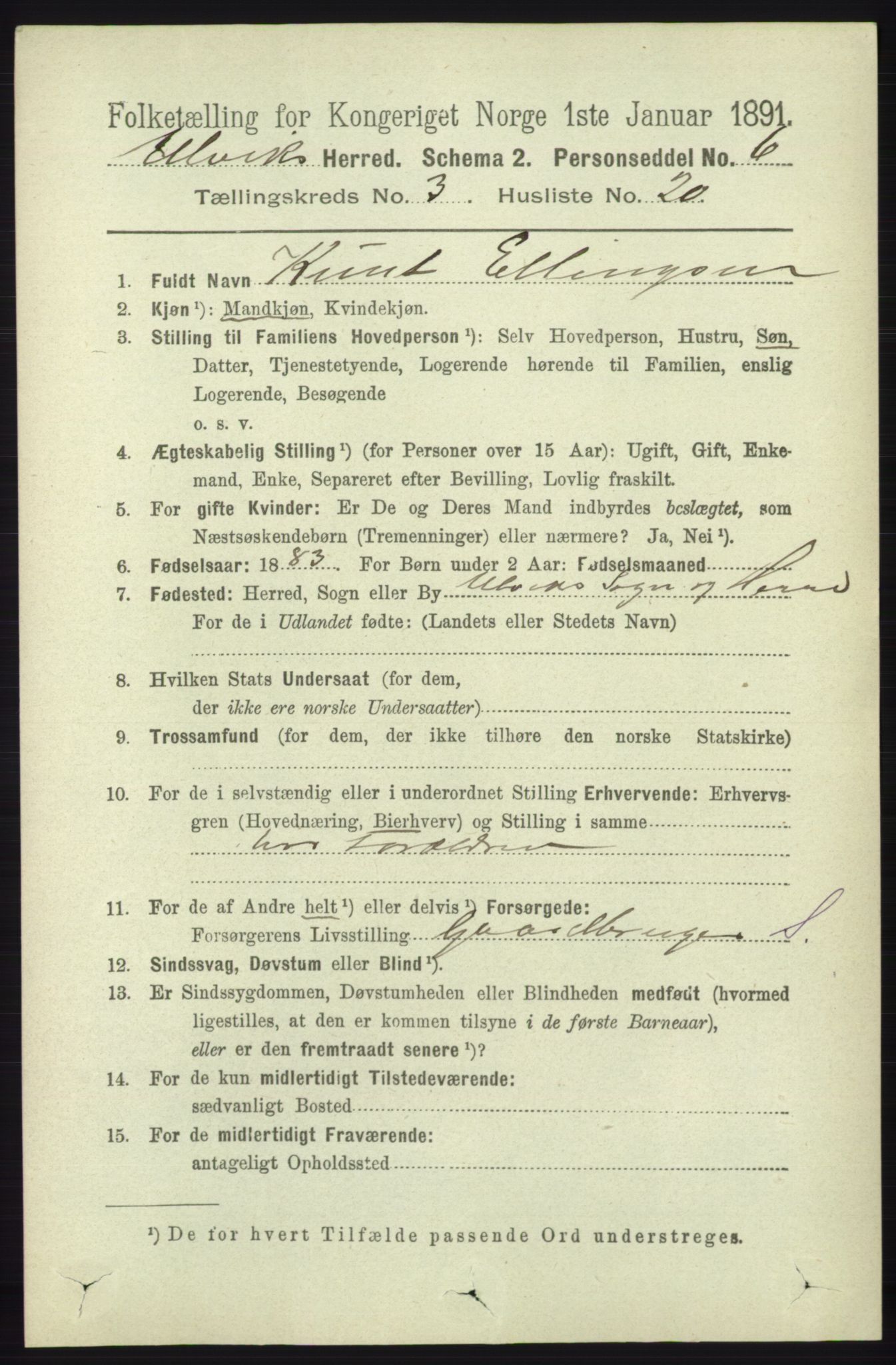 RA, 1891 census for 1233 Ulvik, 1891, p. 425