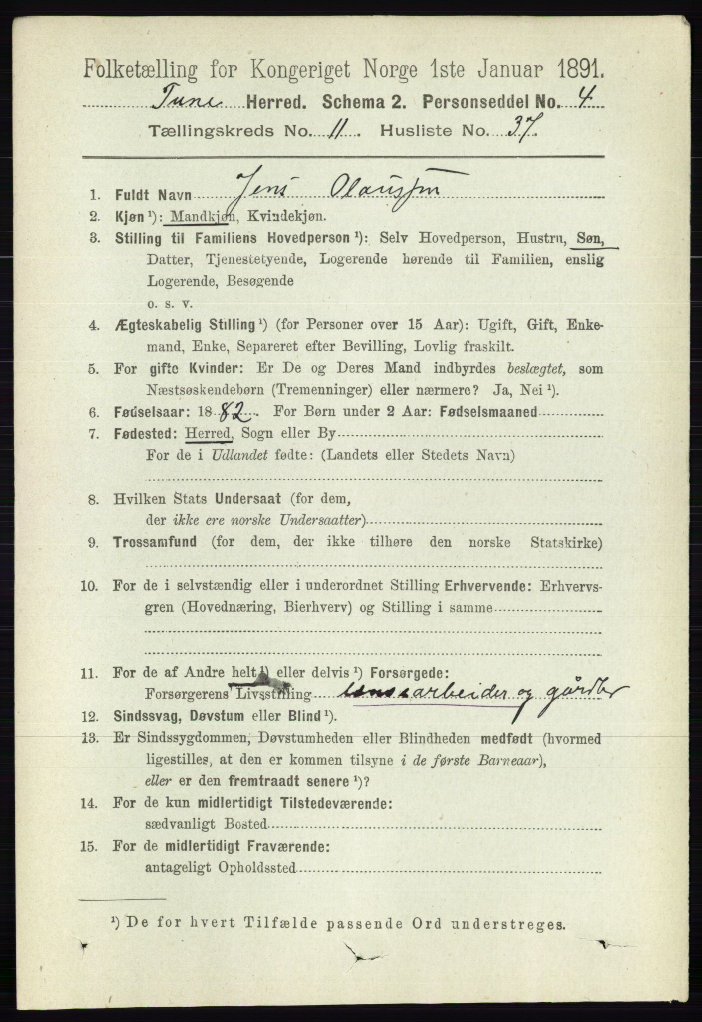 RA, 1891 census for 0130 Tune, 1891, p. 7152