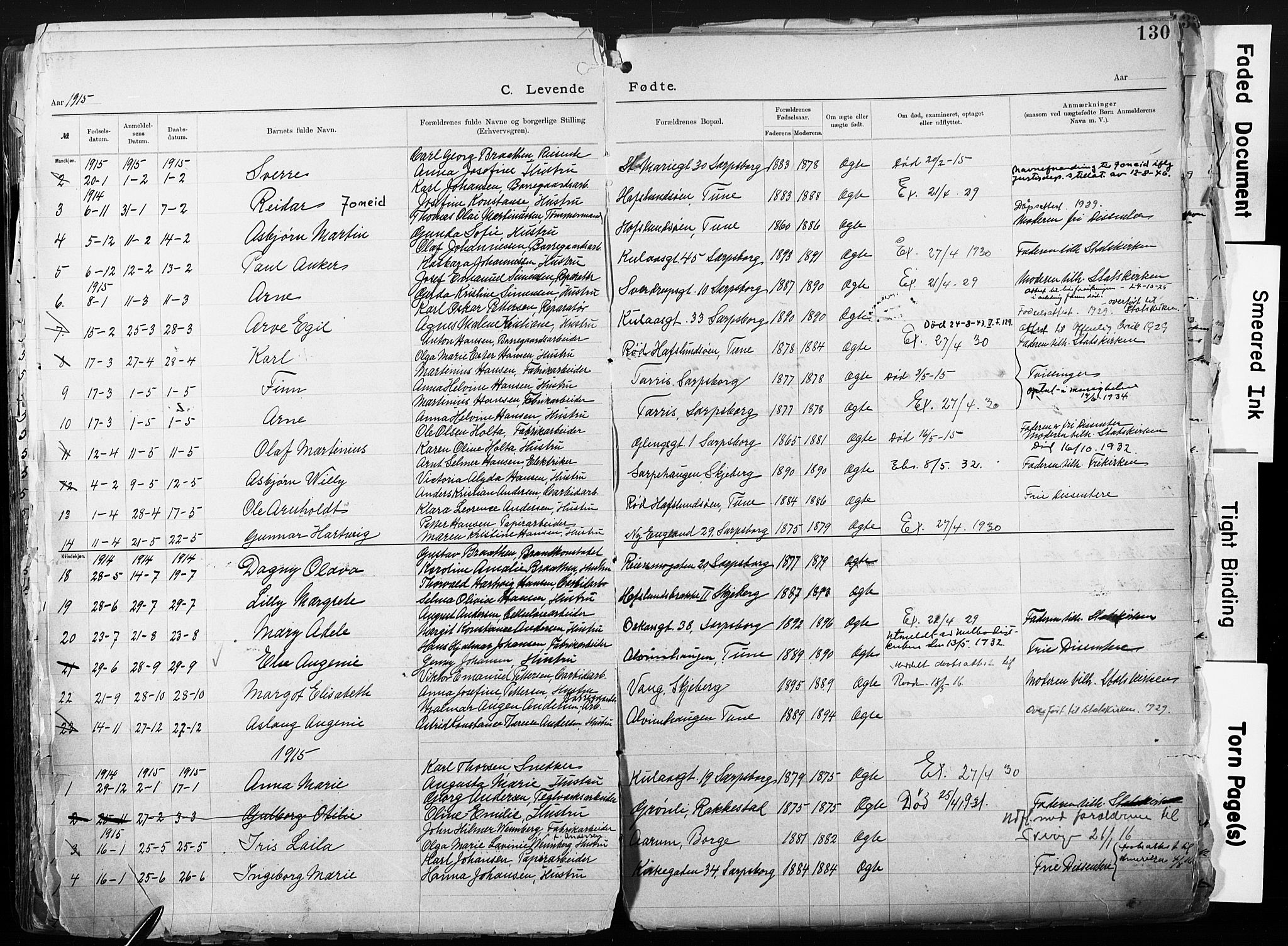 Sarpsborg metodistkirke, SAO/PAO-0233/A/L0004: Dissenter register no. 4, 1892-1923, p. 130