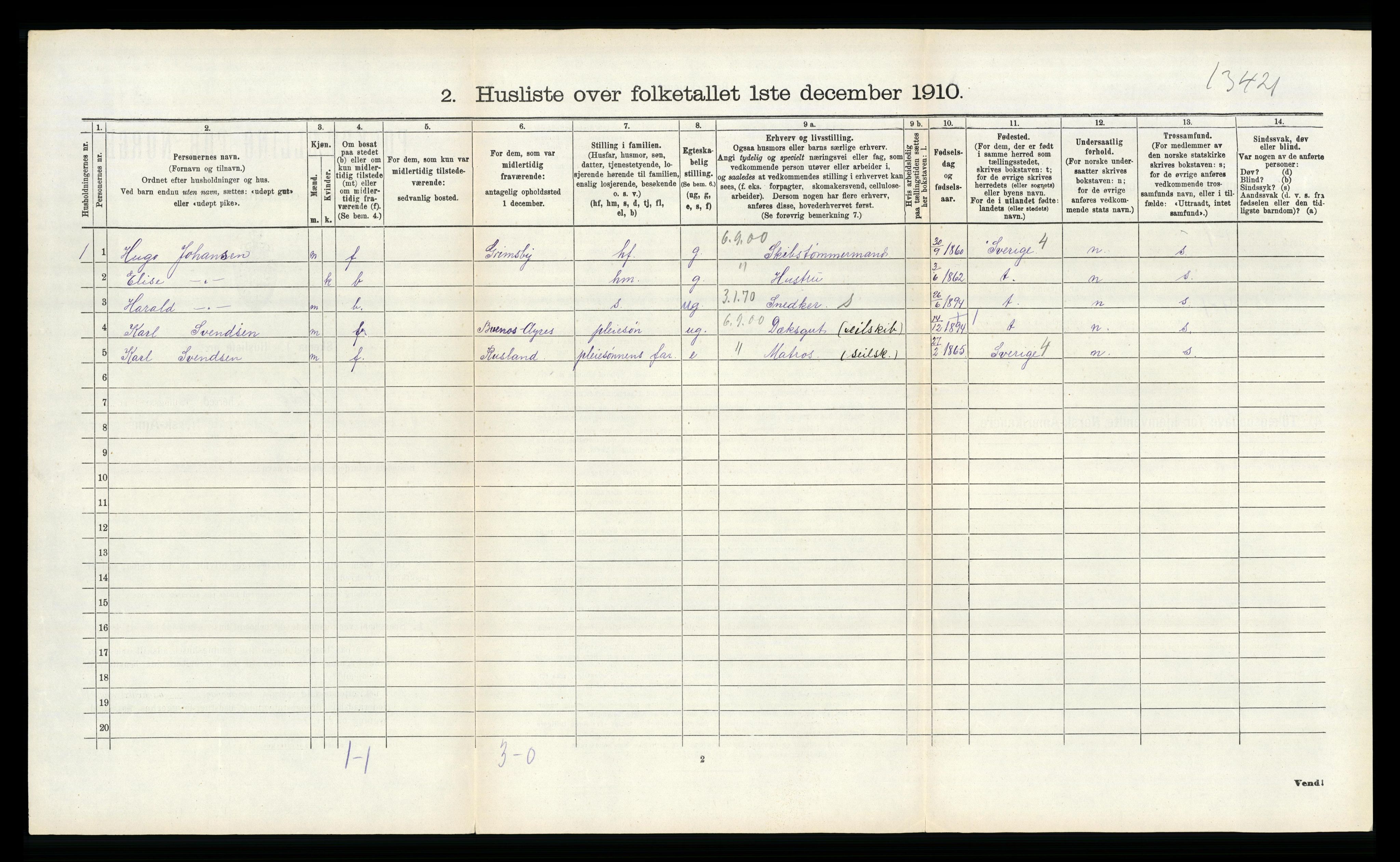 RA, 1910 census for Hisøy, 1910, p. 298