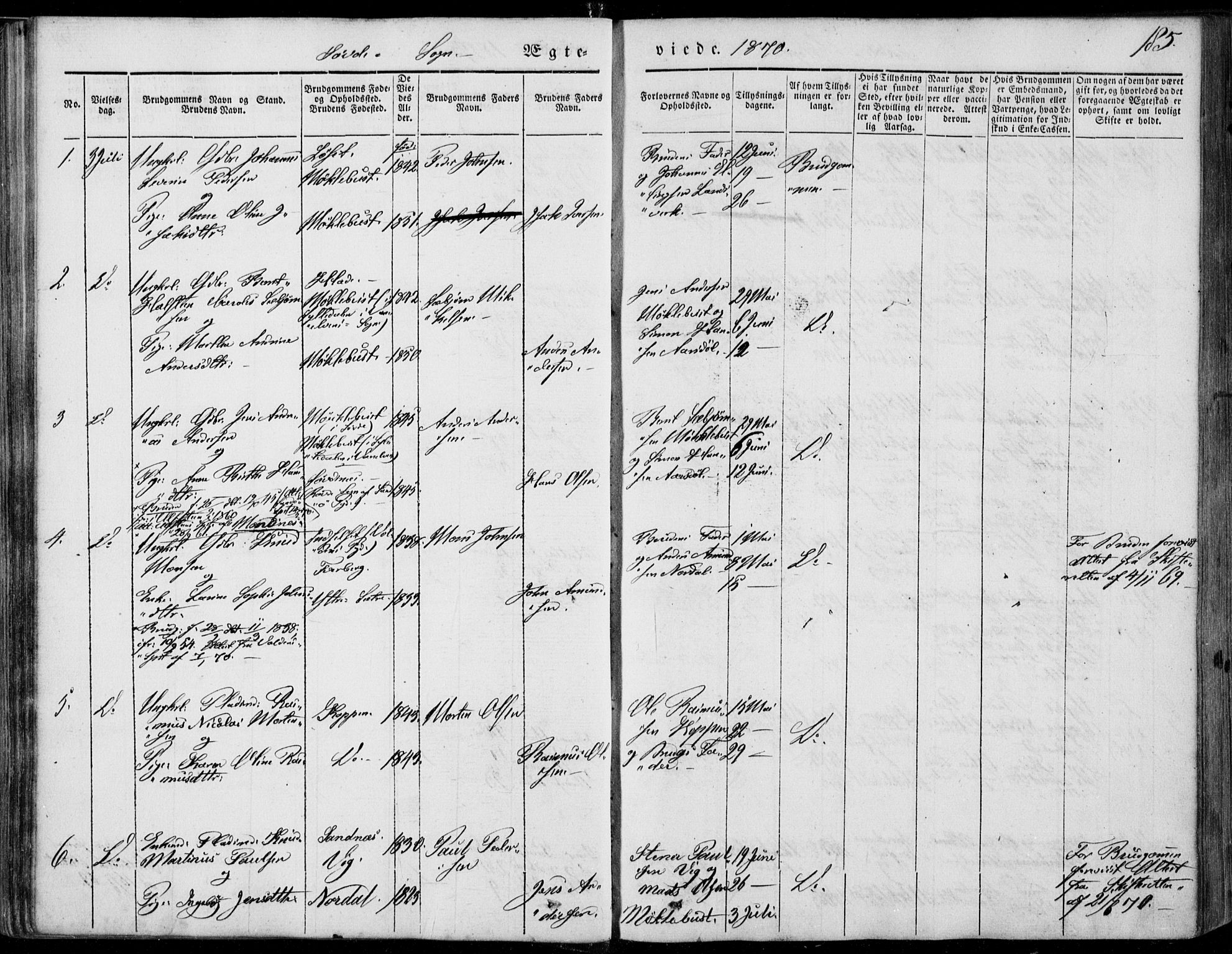 Ministerialprotokoller, klokkerbøker og fødselsregistre - Møre og Romsdal, SAT/A-1454/502/L0023: Parish register (official) no. 502A01, 1844-1873, p. 185
