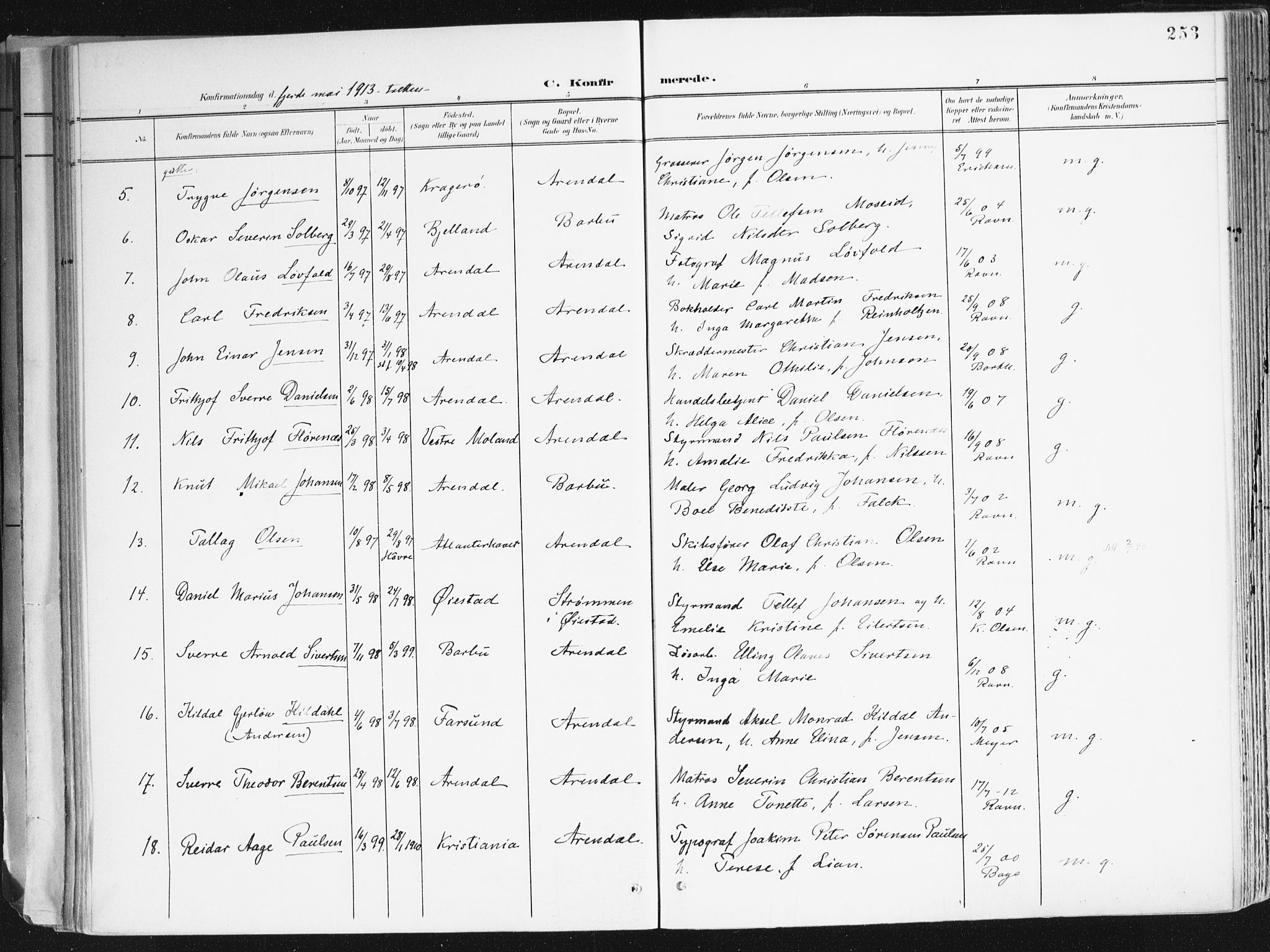 Arendal sokneprestkontor, Trefoldighet, AV/SAK-1111-0040/F/Fa/L0010: Parish register (official) no. A 10, 1900-1919, p. 253