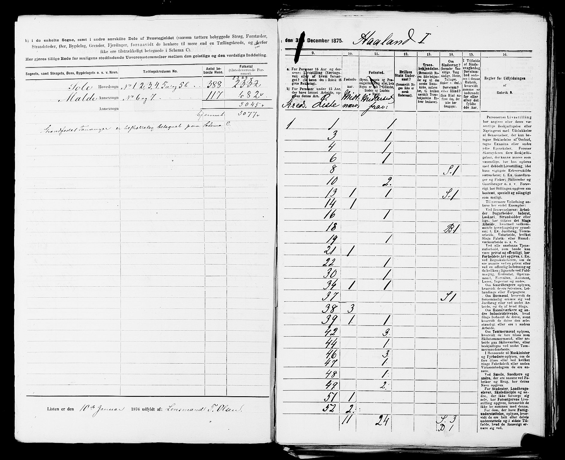 SAST, 1875 census for 1124P Håland, 1875, p. 4