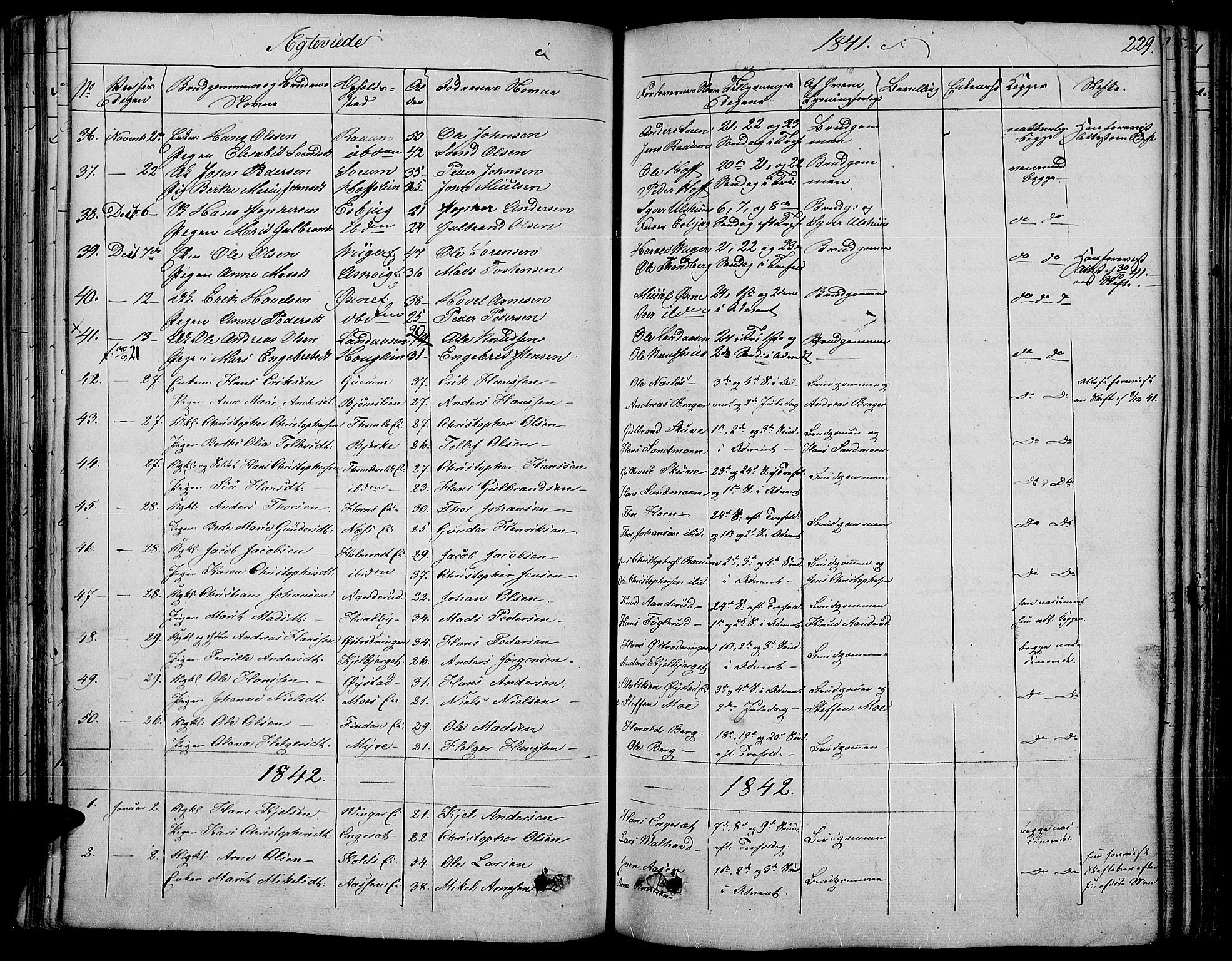 Land prestekontor, SAH/PREST-120/H/Ha/Haa/L0008: Parish register (official) no. 8, 1830-1846, p. 229