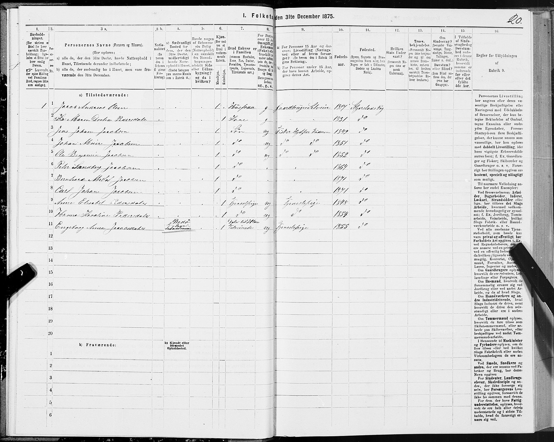 SAT, 1875 census for 1842P Skjerstad, 1875, p. 1020