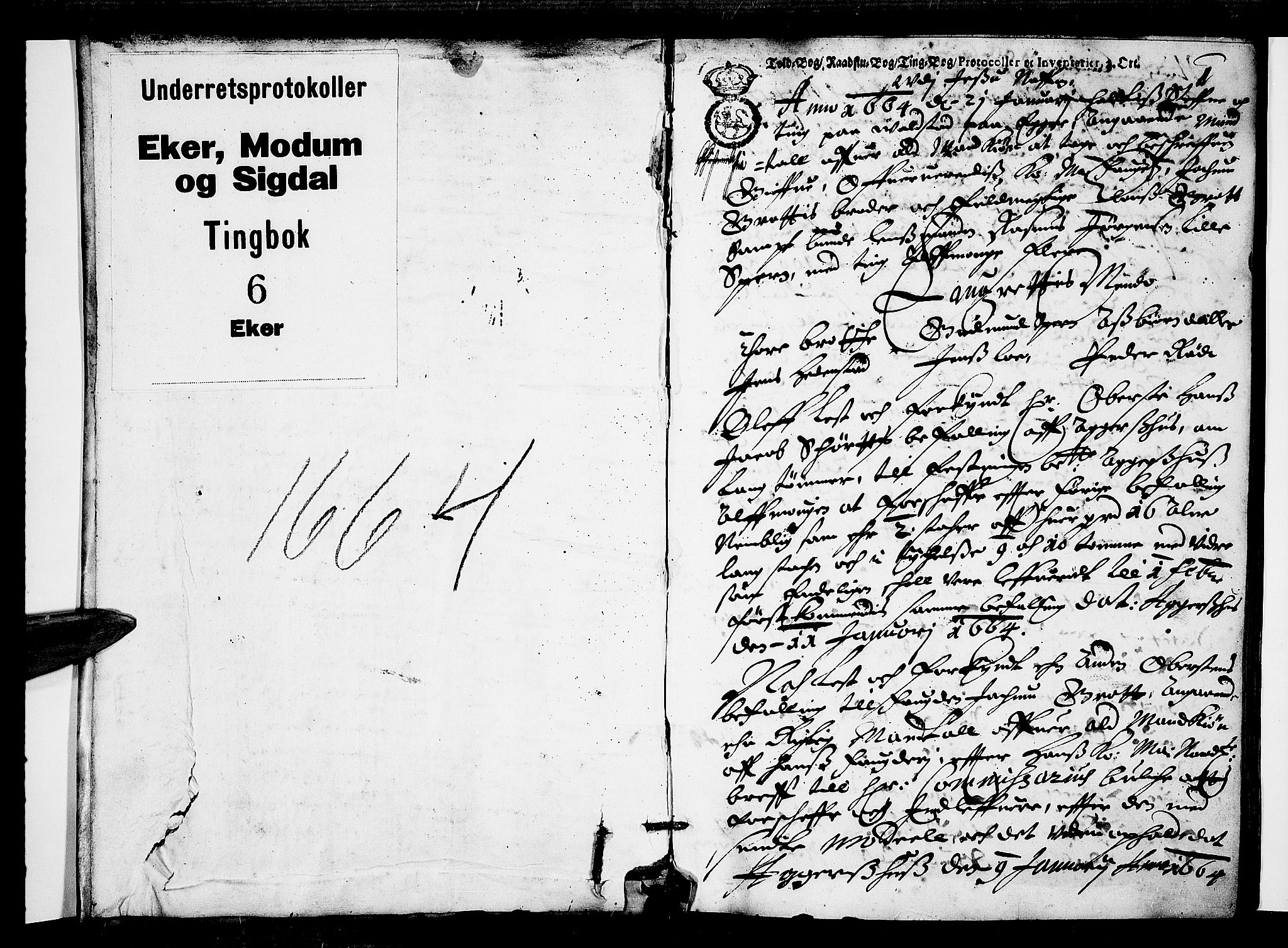 Eiker, Modum og Sigdal sorenskriveri, SAKO/A-123/F/Fa/Faa/L0006: Tingbok, 1664, p. 0b-1a
