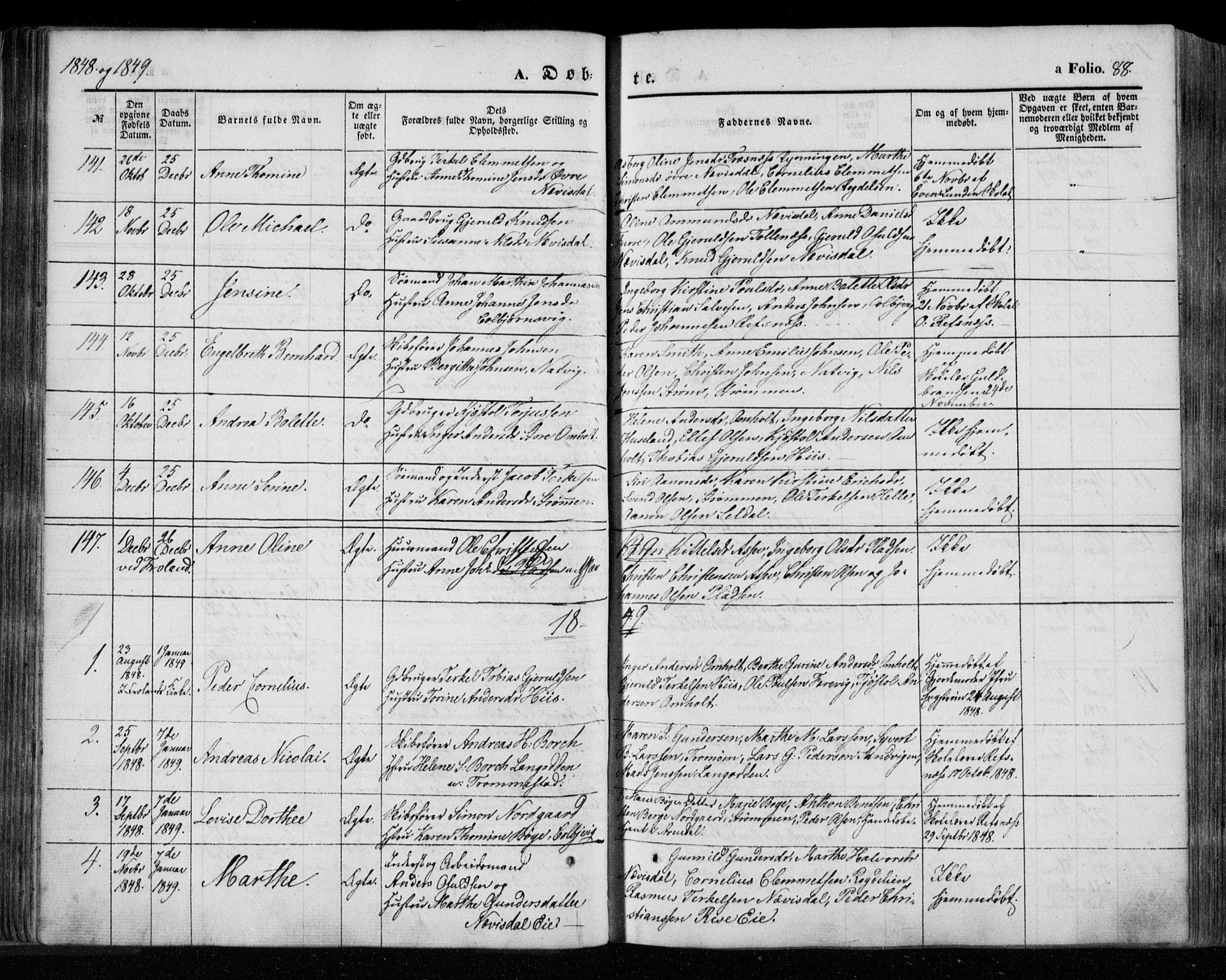 Øyestad sokneprestkontor, AV/SAK-1111-0049/F/Fa/L0014: Parish register (official) no. A 14, 1843-1856, p. 88