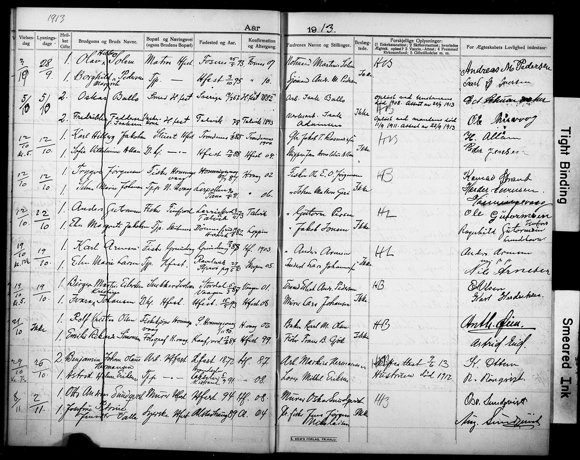 Hammerfest sokneprestkontor, AV/SATØ-S-1347/I/Ib/L0072: Banns register no. 72, 1912-1918
