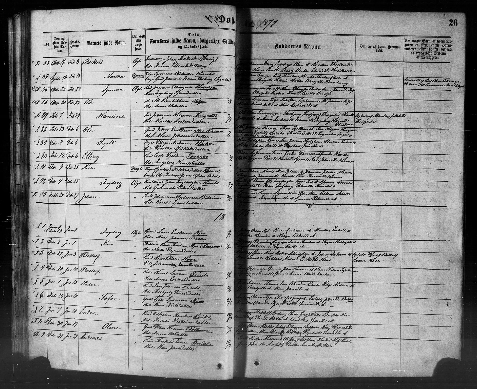 Leikanger sokneprestembete, AV/SAB-A-81001/H/Haa/Haaa/L0009: Parish register (official) no. A 9, 1869-1888, p. 26