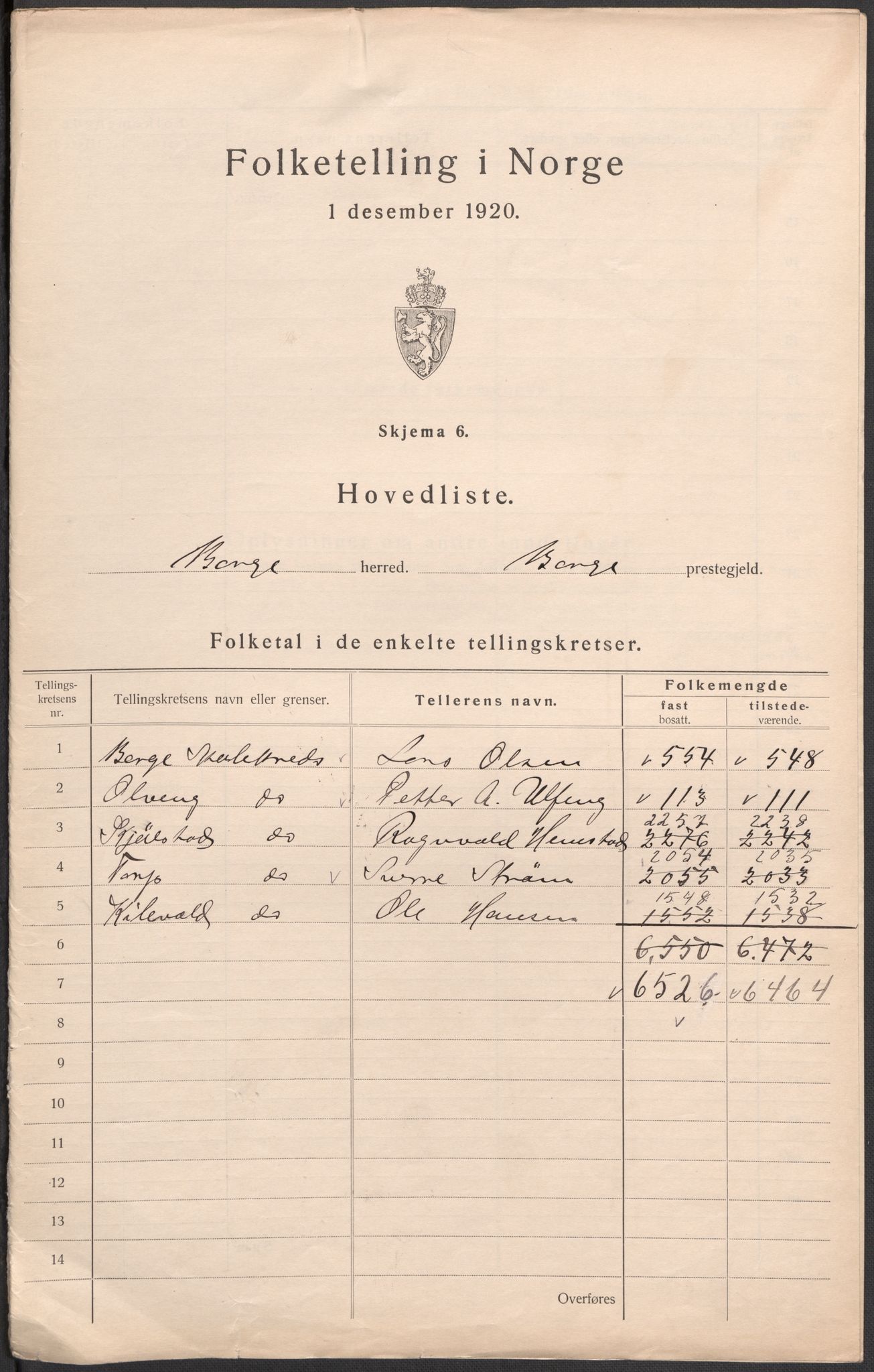 SAO, 1920 census for Borge, 1920, p. 3