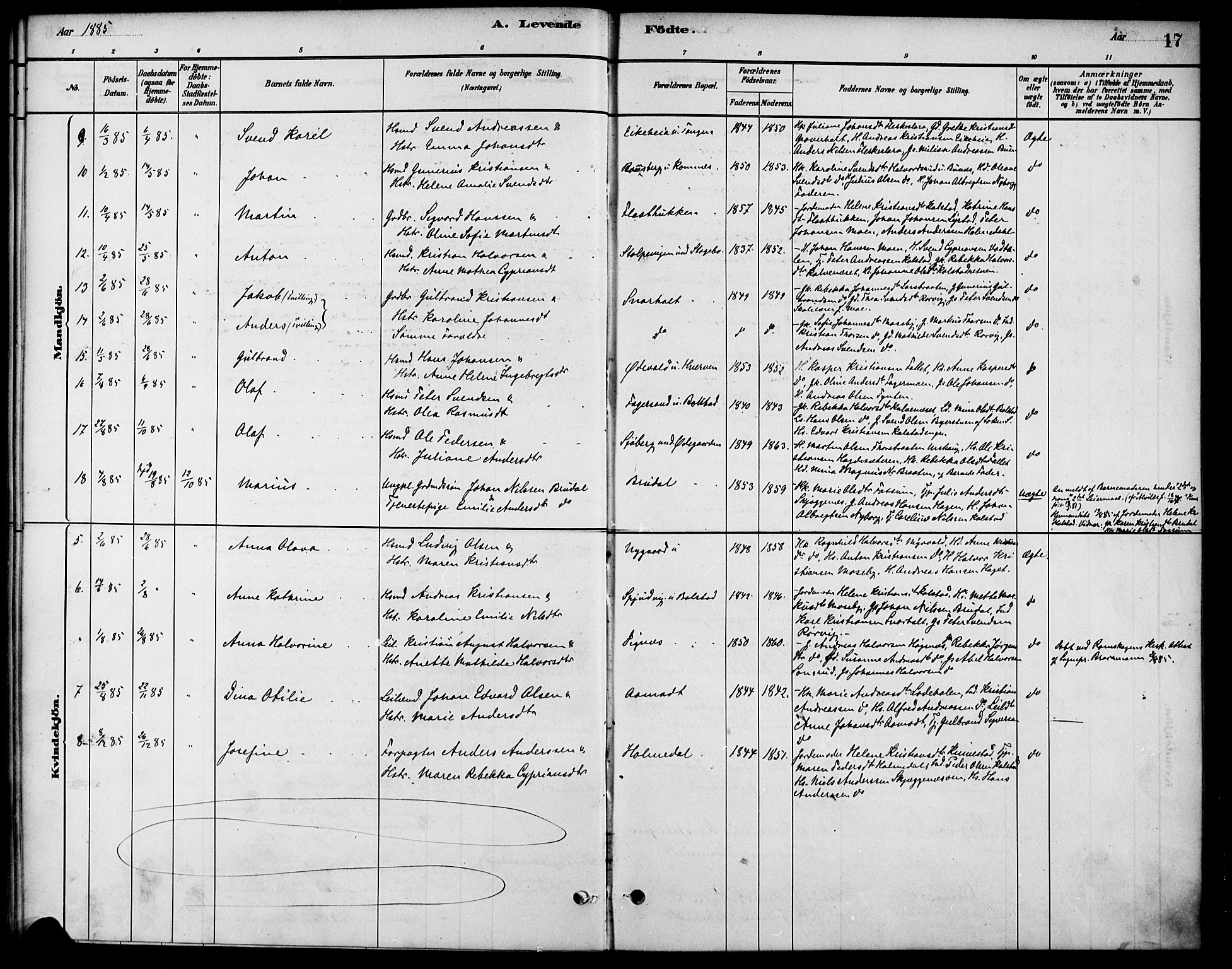 Høland prestekontor Kirkebøker, SAO/A-10346a/F/Fc/L0001: Parish register (official) no. III 1, 1880-1897, p. 17