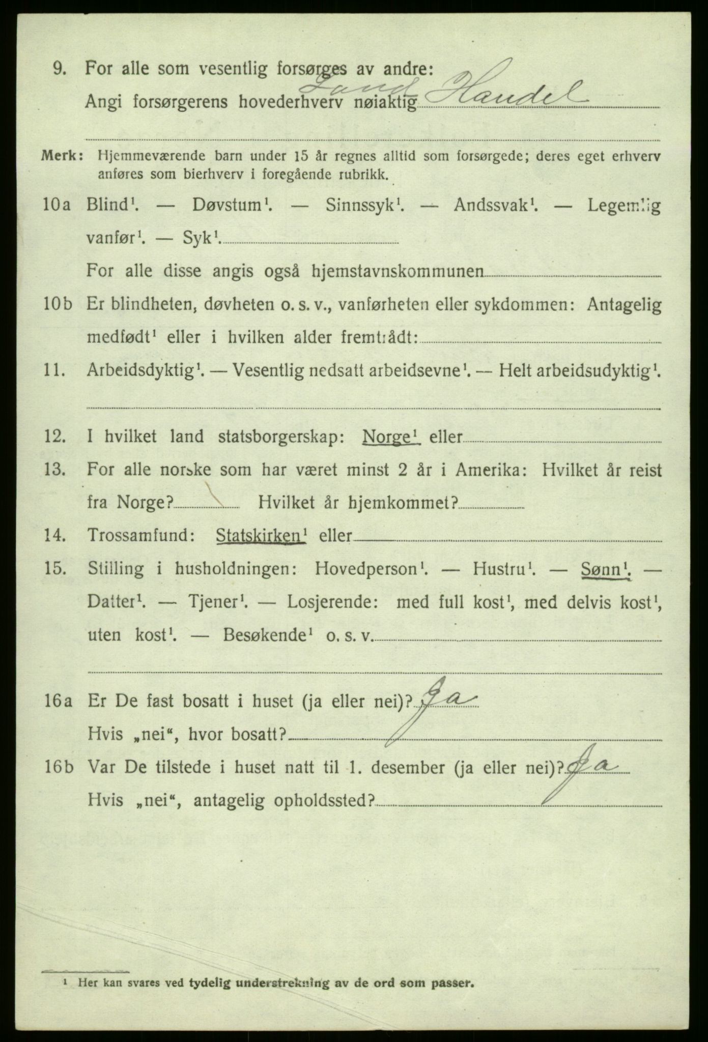 SAB, 1920 census for Jostedal, 1920, p. 1525