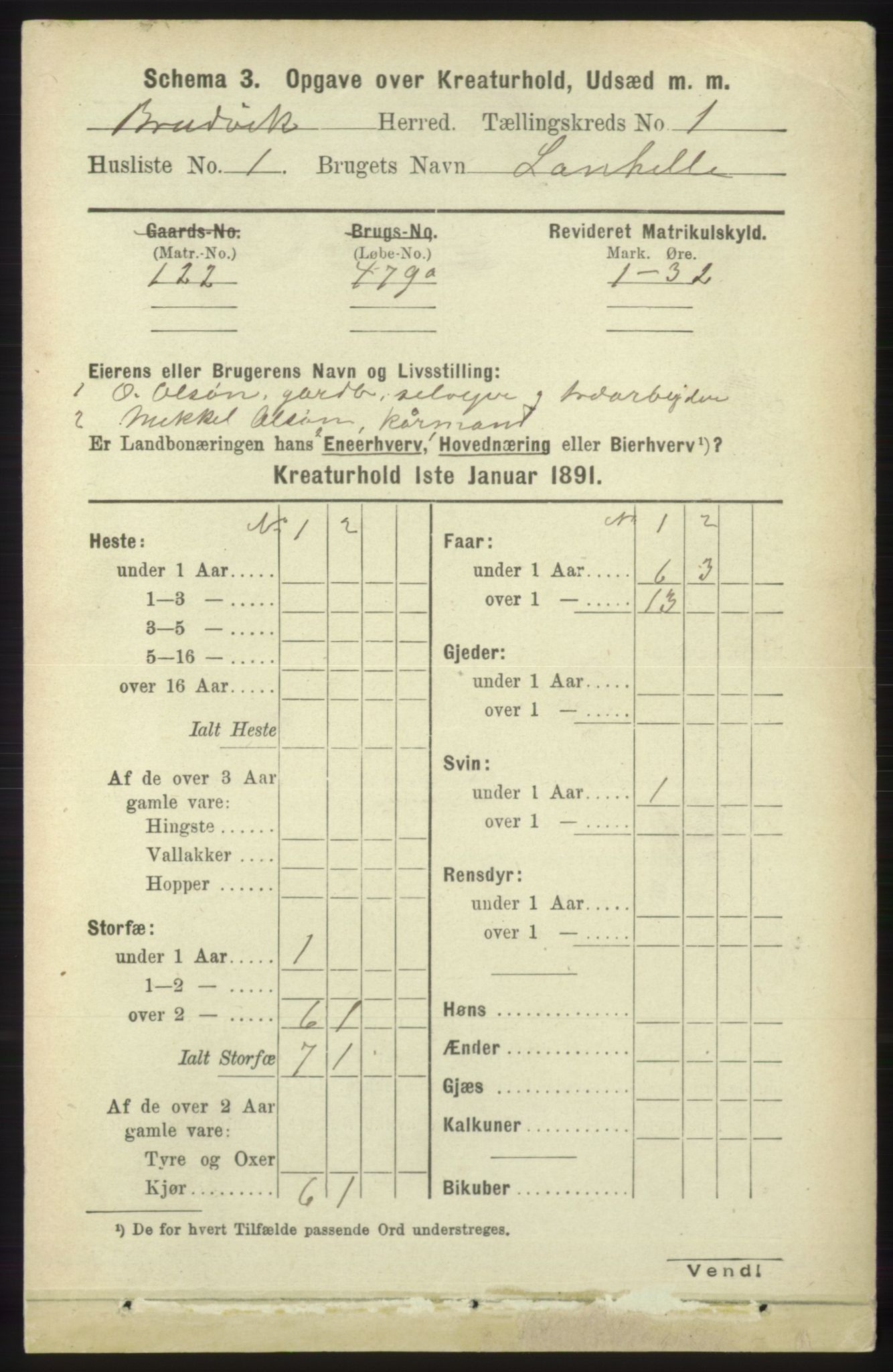 RA, 1891 census for 1251 Bruvik, 1891, p. 4149