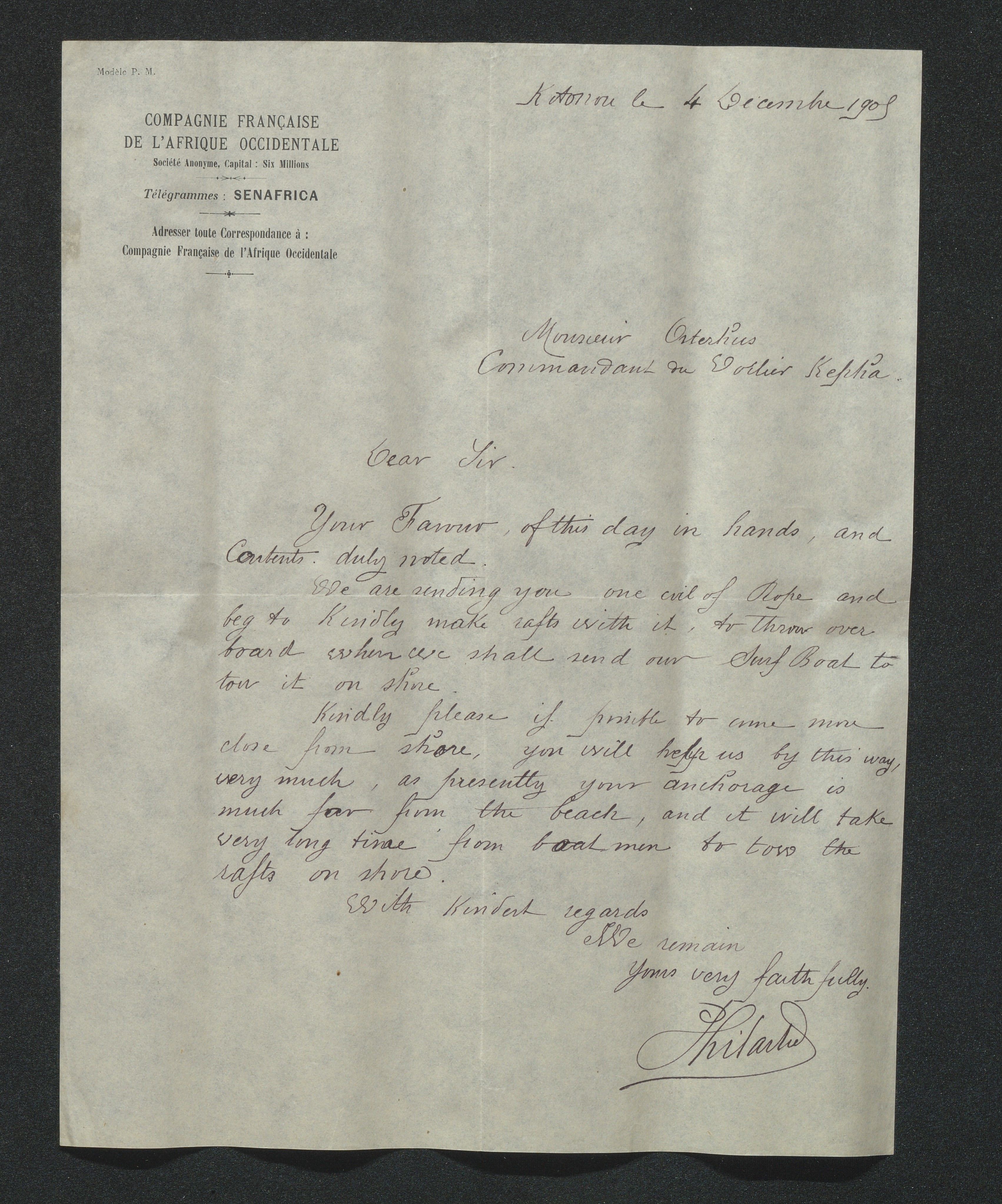 O. Terjesens rederi, AAKS/PA-2525/E/E01/L0014: Korrespondanse, 1905