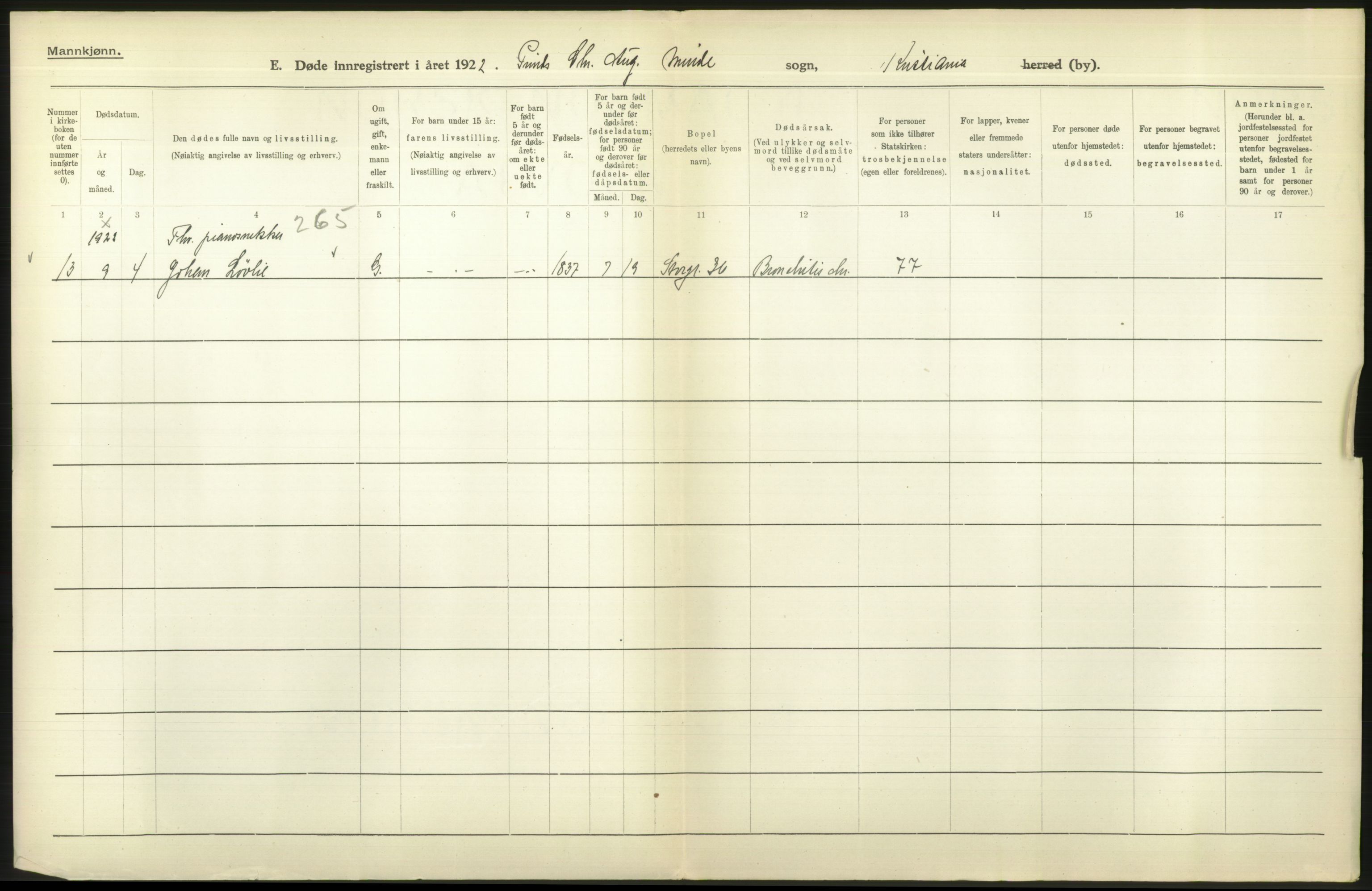 Statistisk sentralbyrå, Sosiodemografiske emner, Befolkning, AV/RA-S-2228/D/Df/Dfc/Dfcb/L0010: Kristiania: Døde, dødfødte, 1922, p. 694