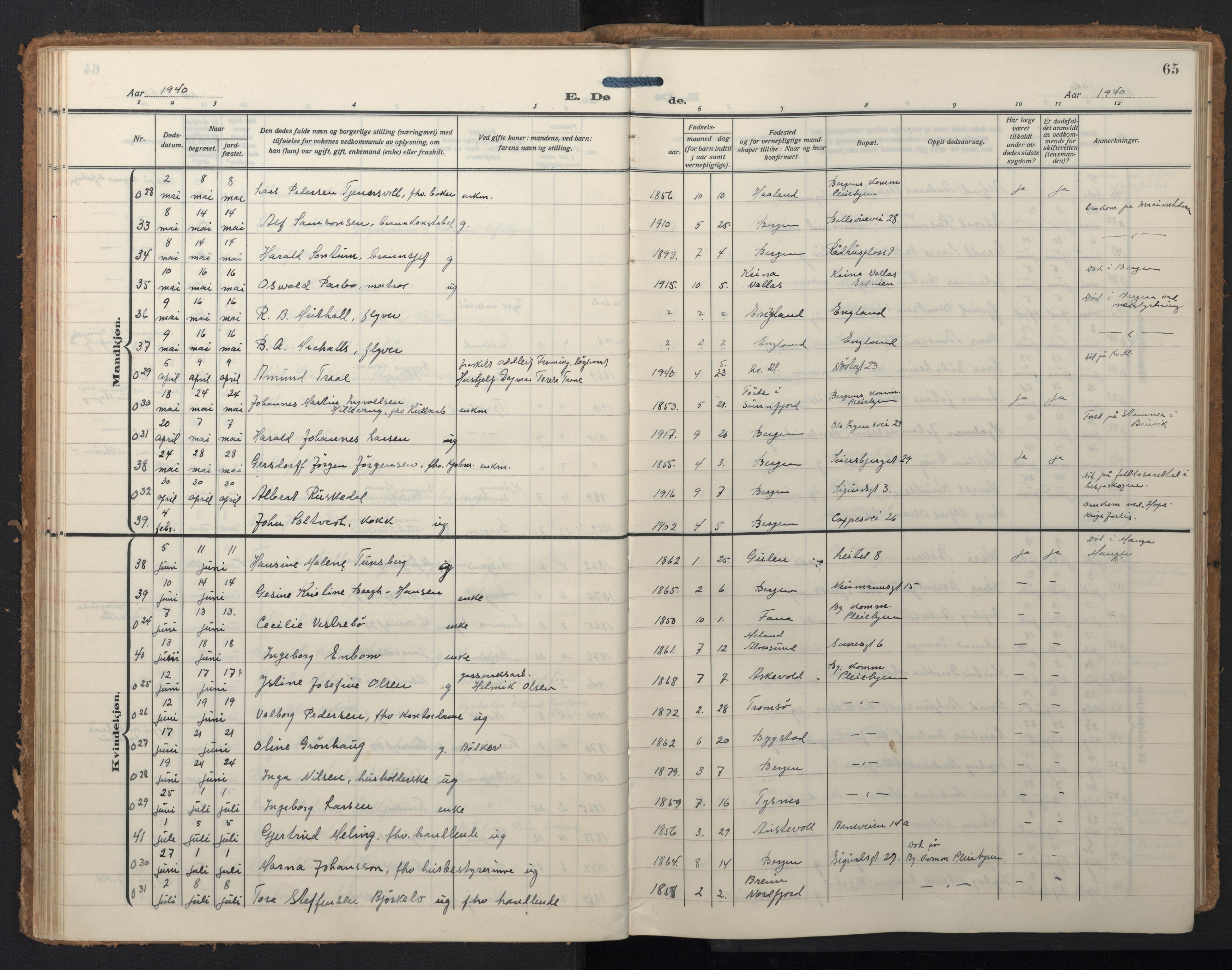 Domkirken sokneprestembete, SAB/A-74801/H/Hab/L0043: Parish register (copy) no. E 7, 1929-1965, p. 64b-65a