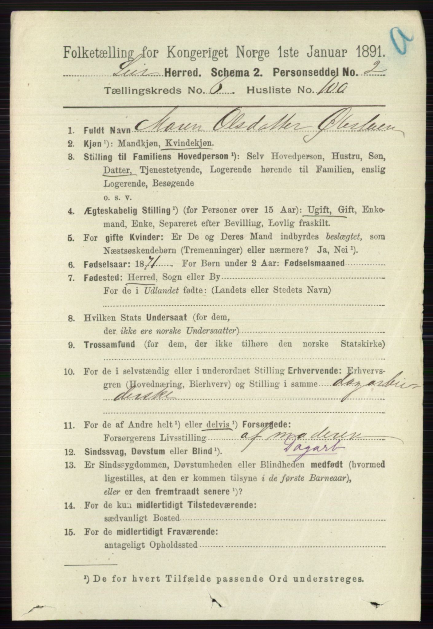 RA, 1891 census for 0626 Lier, 1891, p. 4428