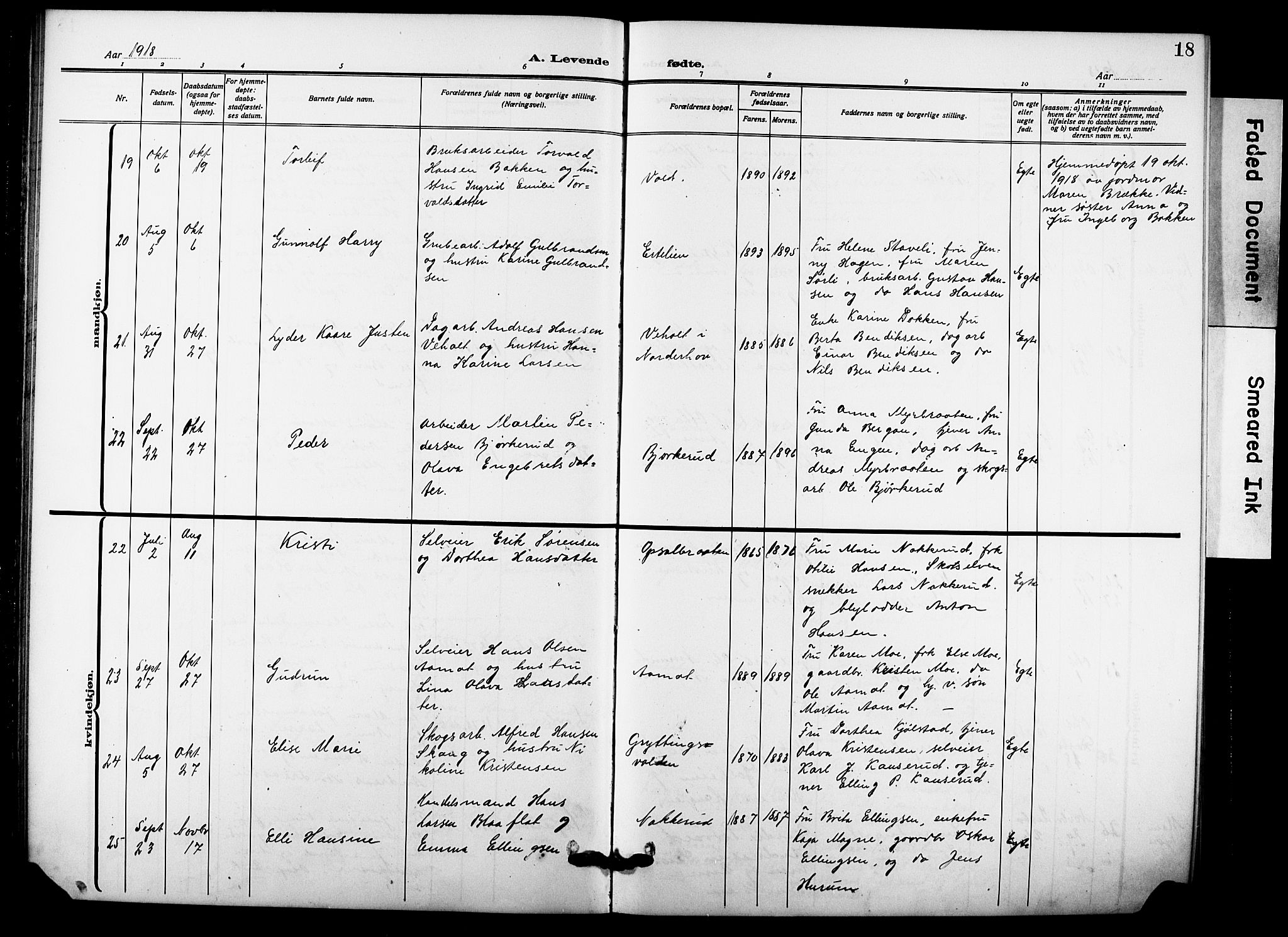 Hole kirkebøker, AV/SAKO-A-228/G/Gb/L0005: Parish register (copy) no. II 5, 1915-1932, p. 18