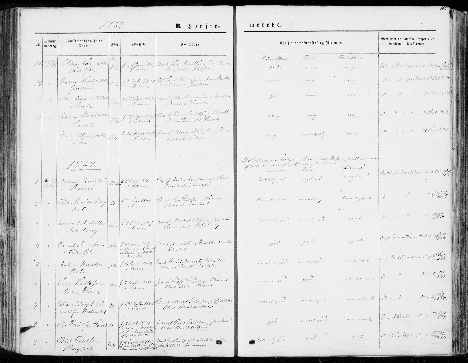 Ministerialprotokoller, klokkerbøker og fødselsregistre - Møre og Romsdal, SAT/A-1454/565/L0748: Parish register (official) no. 565A02, 1845-1872, p. 165