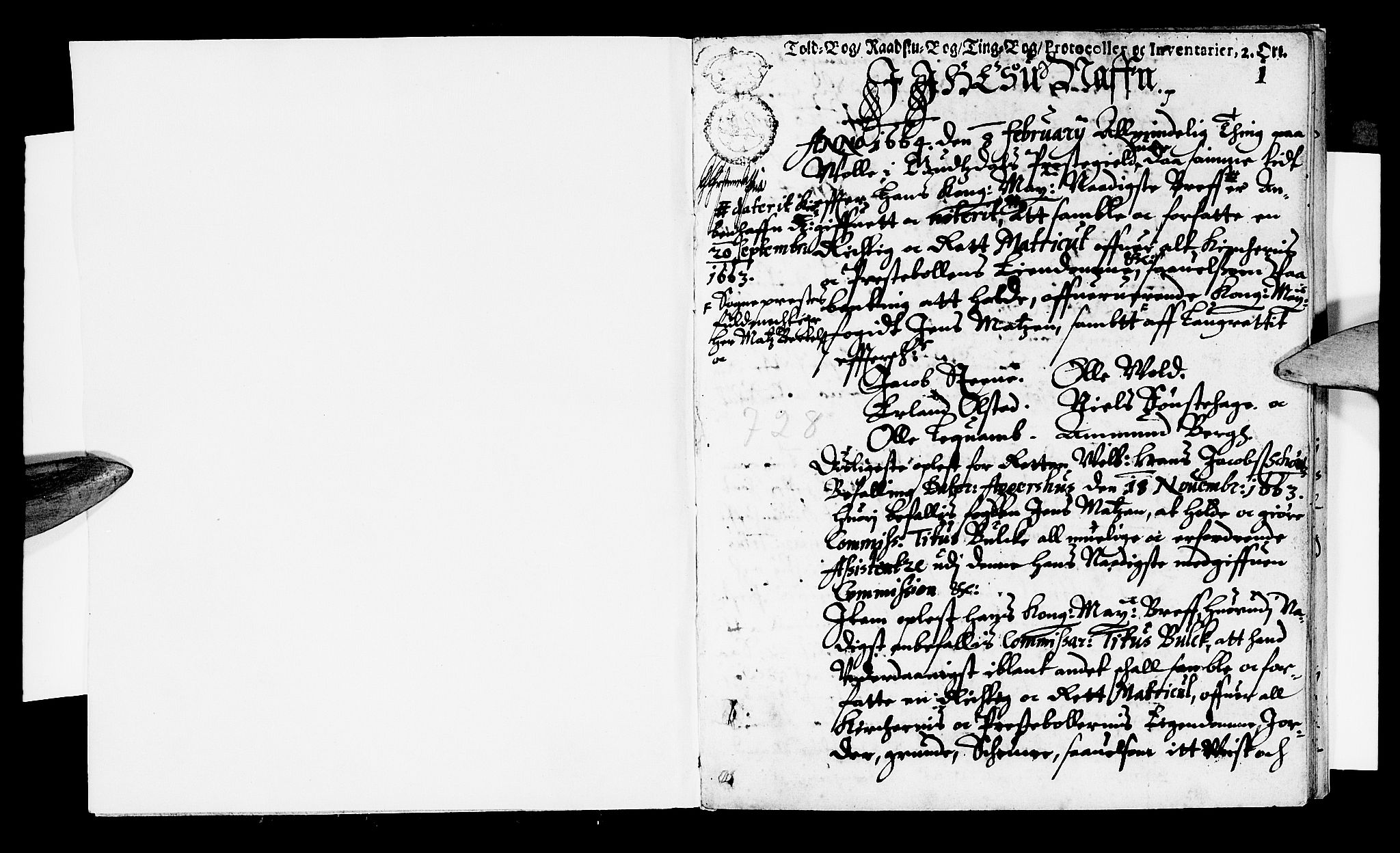 Sorenskriverier i Gudbrandsdalen, SAH/TING-036/G/Gb/Gbb/L0001: Tingbok - Sør-Gudbrandsdal, 1664, p. 0b-1a