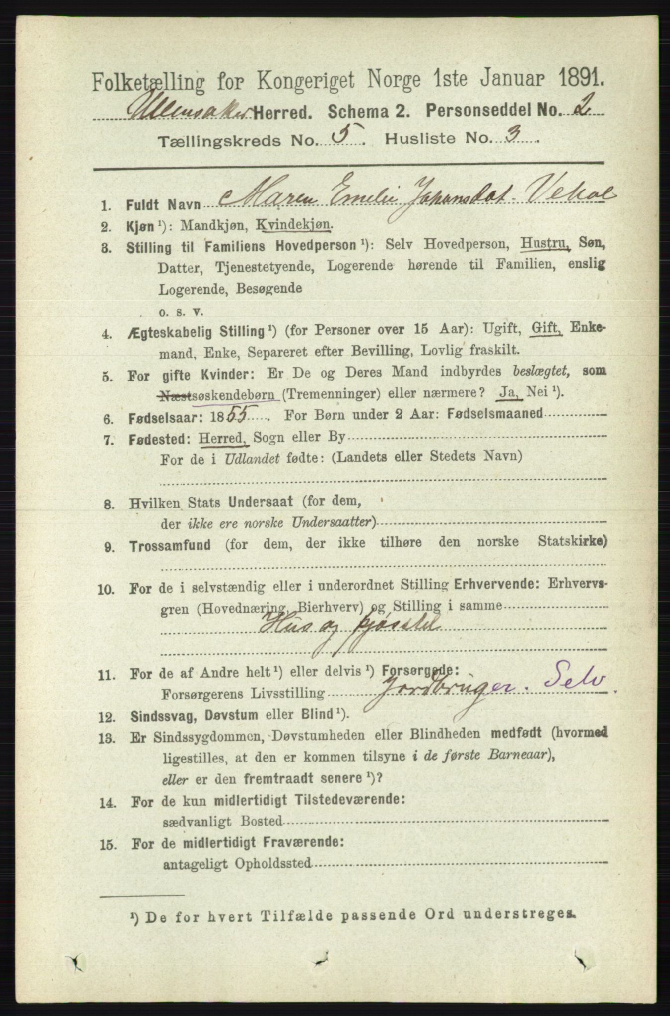 RA, 1891 census for 0235 Ullensaker, 1891, p. 2108
