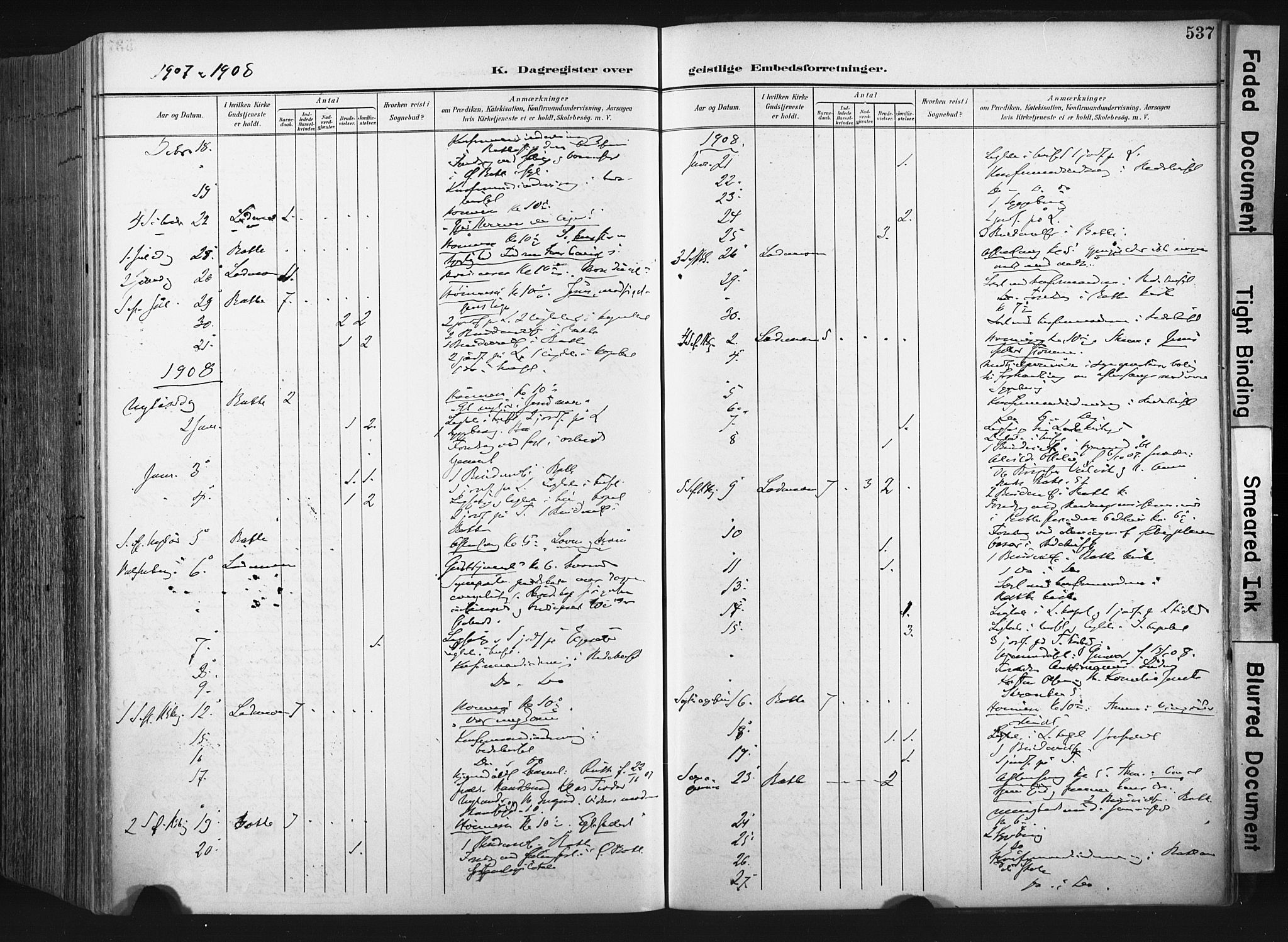 Ministerialprotokoller, klokkerbøker og fødselsregistre - Sør-Trøndelag, SAT/A-1456/604/L0201: Parish register (official) no. 604A21, 1901-1911, p. 537
