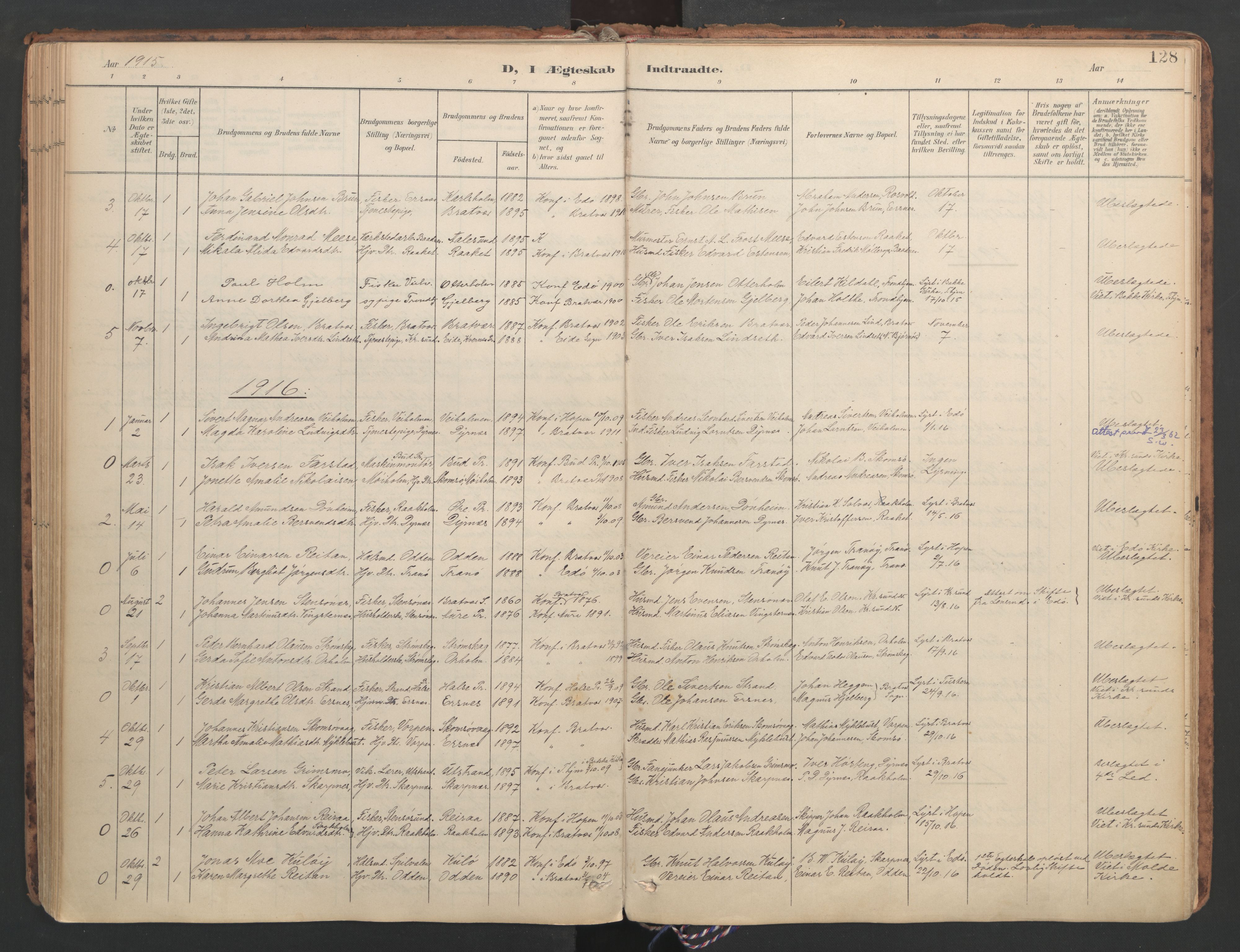 Ministerialprotokoller, klokkerbøker og fødselsregistre - Møre og Romsdal, SAT/A-1454/582/L0948: Parish register (official) no. 582A02, 1901-1922, p. 128
