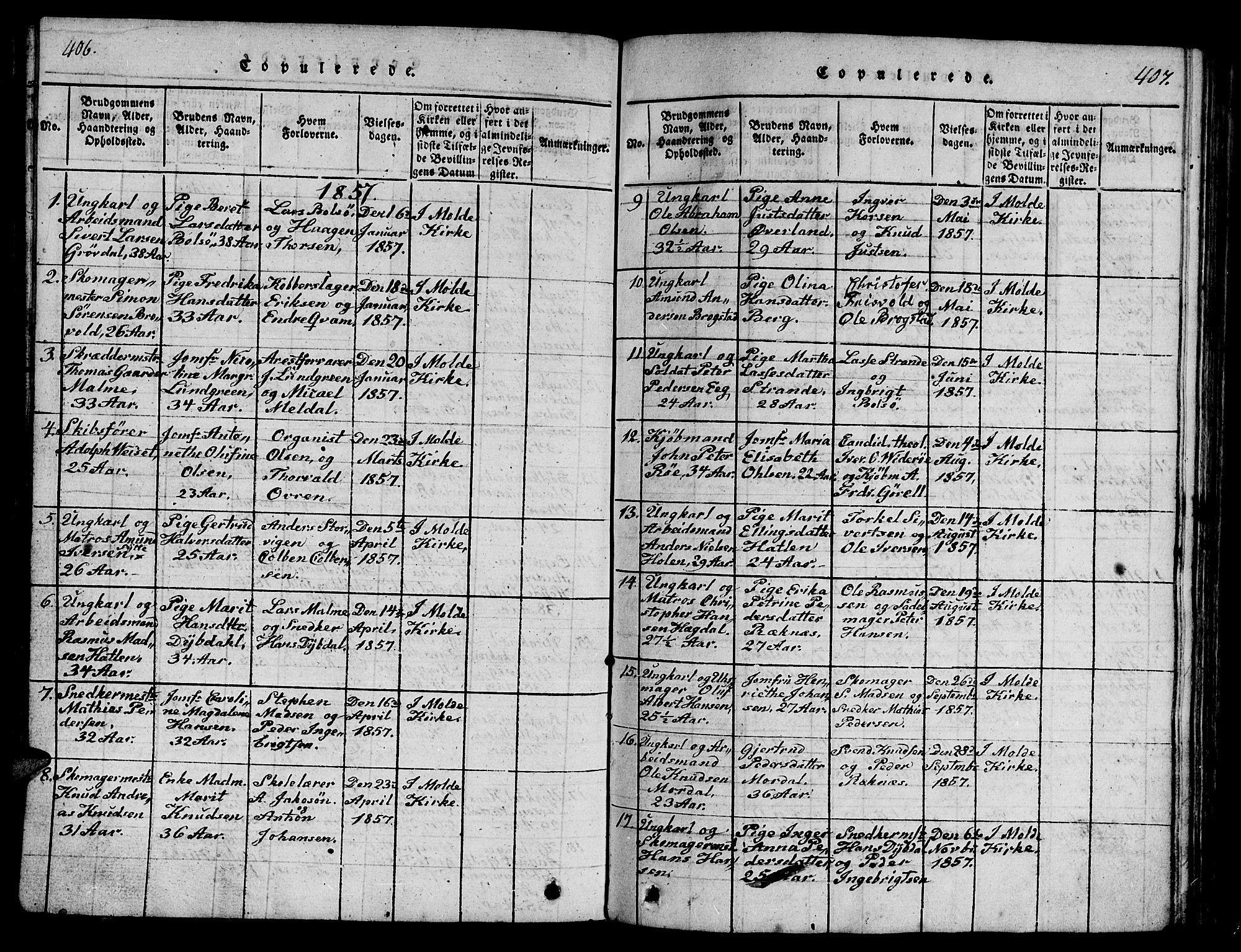 Ministerialprotokoller, klokkerbøker og fødselsregistre - Møre og Romsdal, AV/SAT-A-1454/558/L0700: Parish register (copy) no. 558C01, 1818-1868, p. 406-407