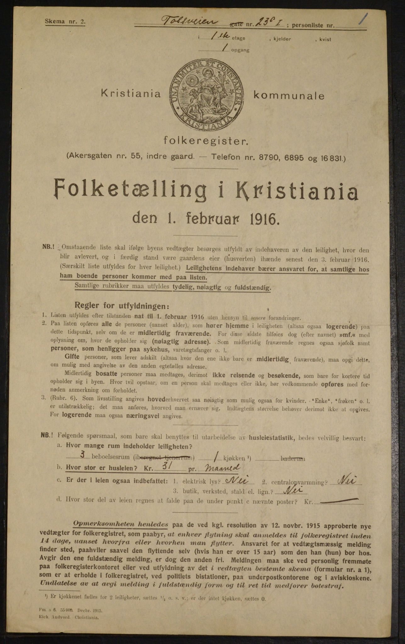 OBA, Municipal Census 1916 for Kristiania, 1916, p. 25685