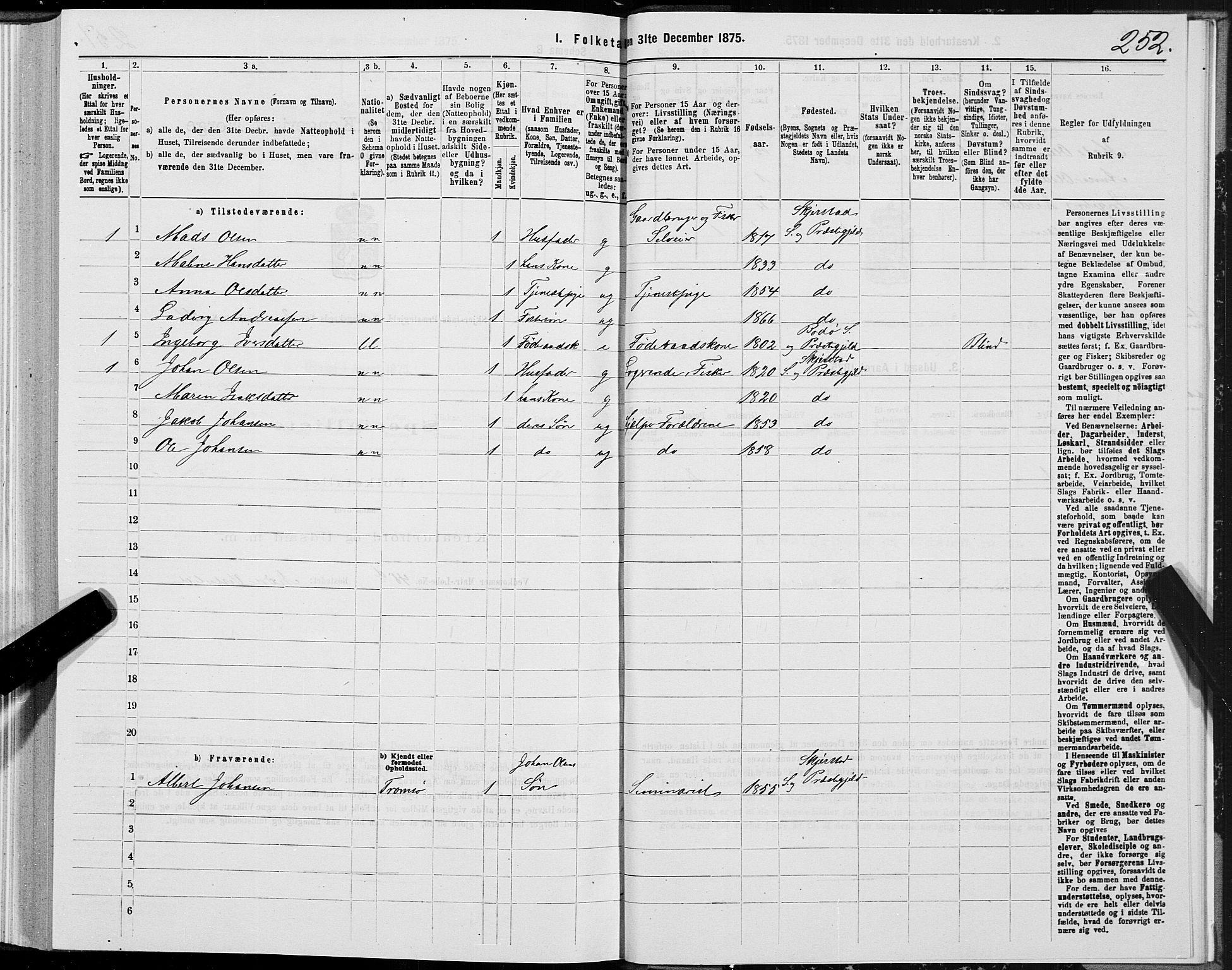 SAT, 1875 census for 1842P Skjerstad, 1875, p. 1252