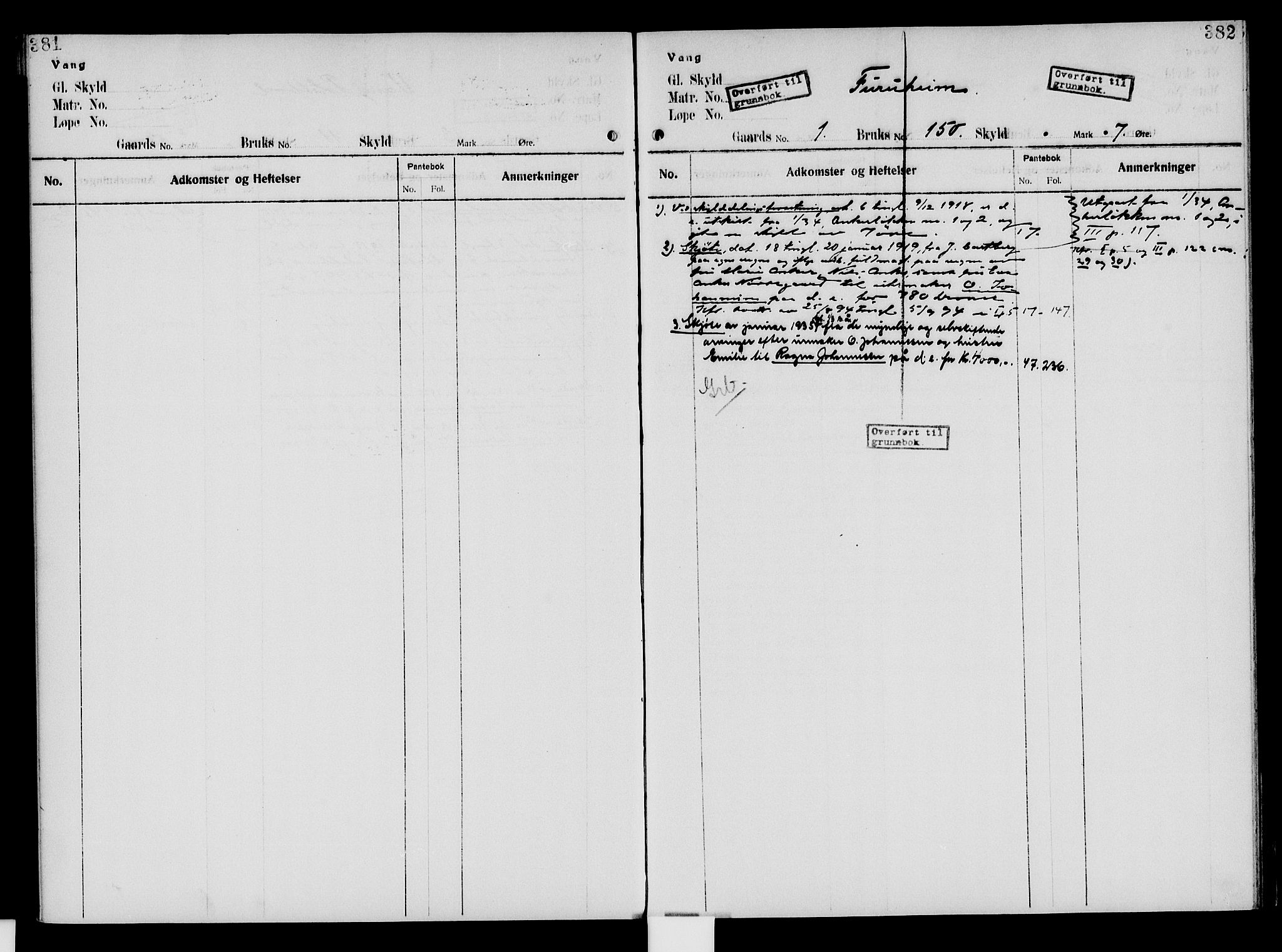 Nord-Hedmark sorenskriveri, SAH/TING-012/H/Ha/Had/Hade/L0005: Mortgage register no. 4.5, 1916-1940, p. 381-382