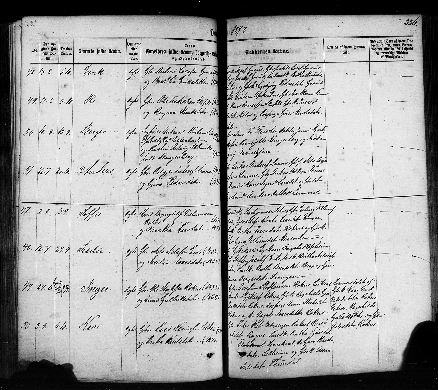 Voss sokneprestembete, SAB/A-79001/H/Haa: Parish register (official) no. A 17, 1863-1886, p. 226