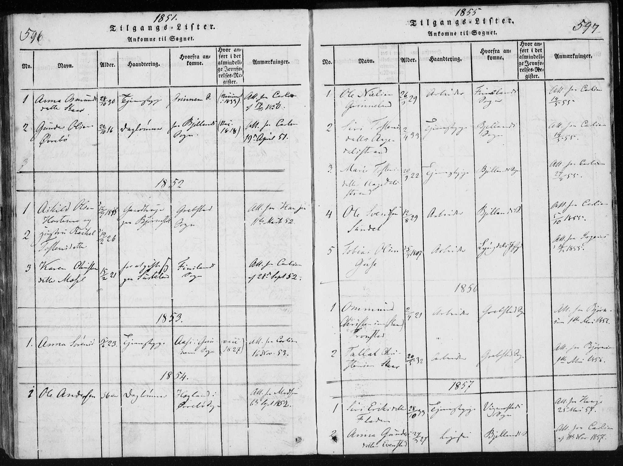 Holum sokneprestkontor, SAK/1111-0022/F/Fa/Fac/L0002: Parish register (official) no. A 2, 1821-1859, p. 596-597