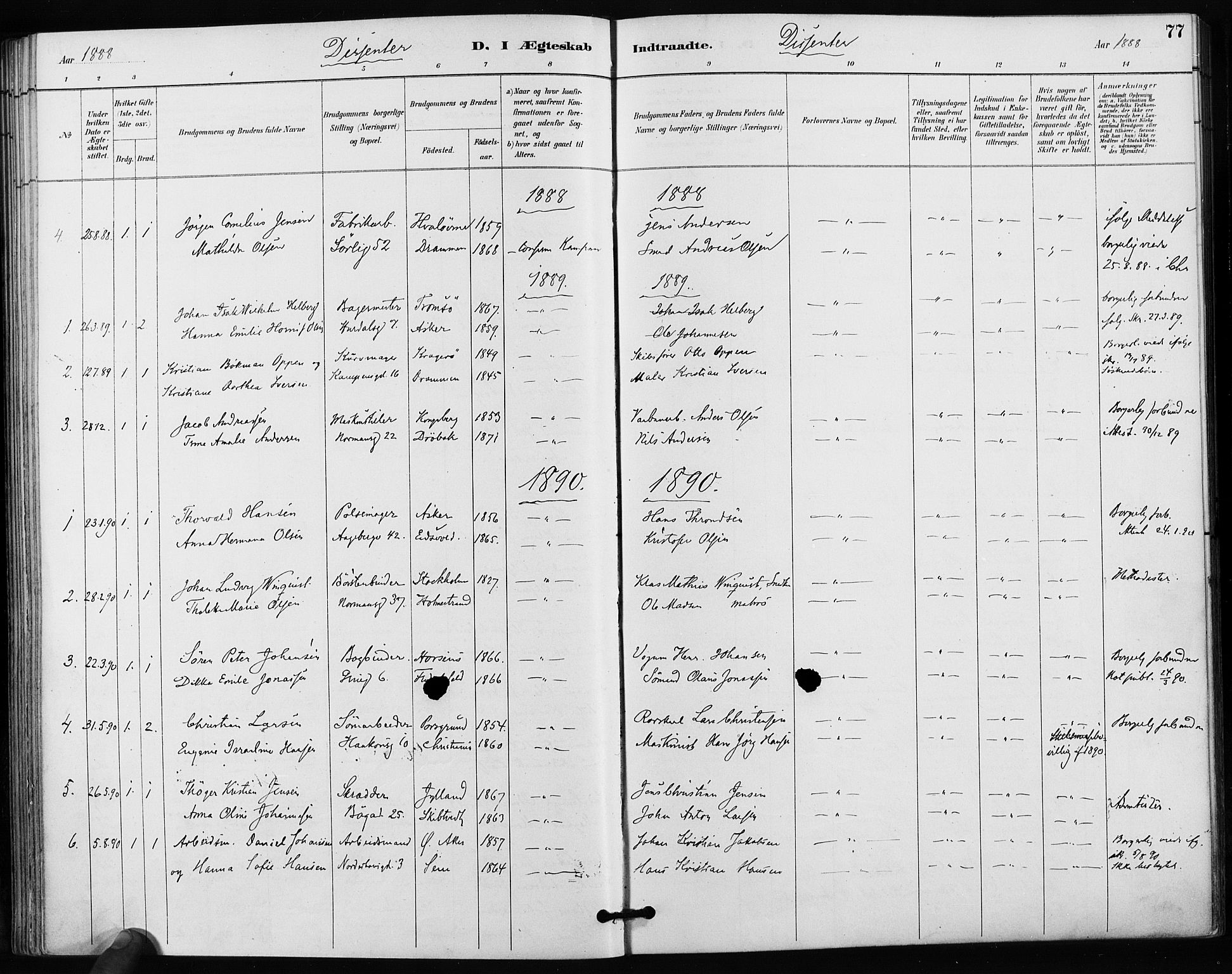 Kampen prestekontor Kirkebøker, AV/SAO-A-10853/F/Fa/L0004: Parish register (official) no. I 4, 1885-1892, p. 77