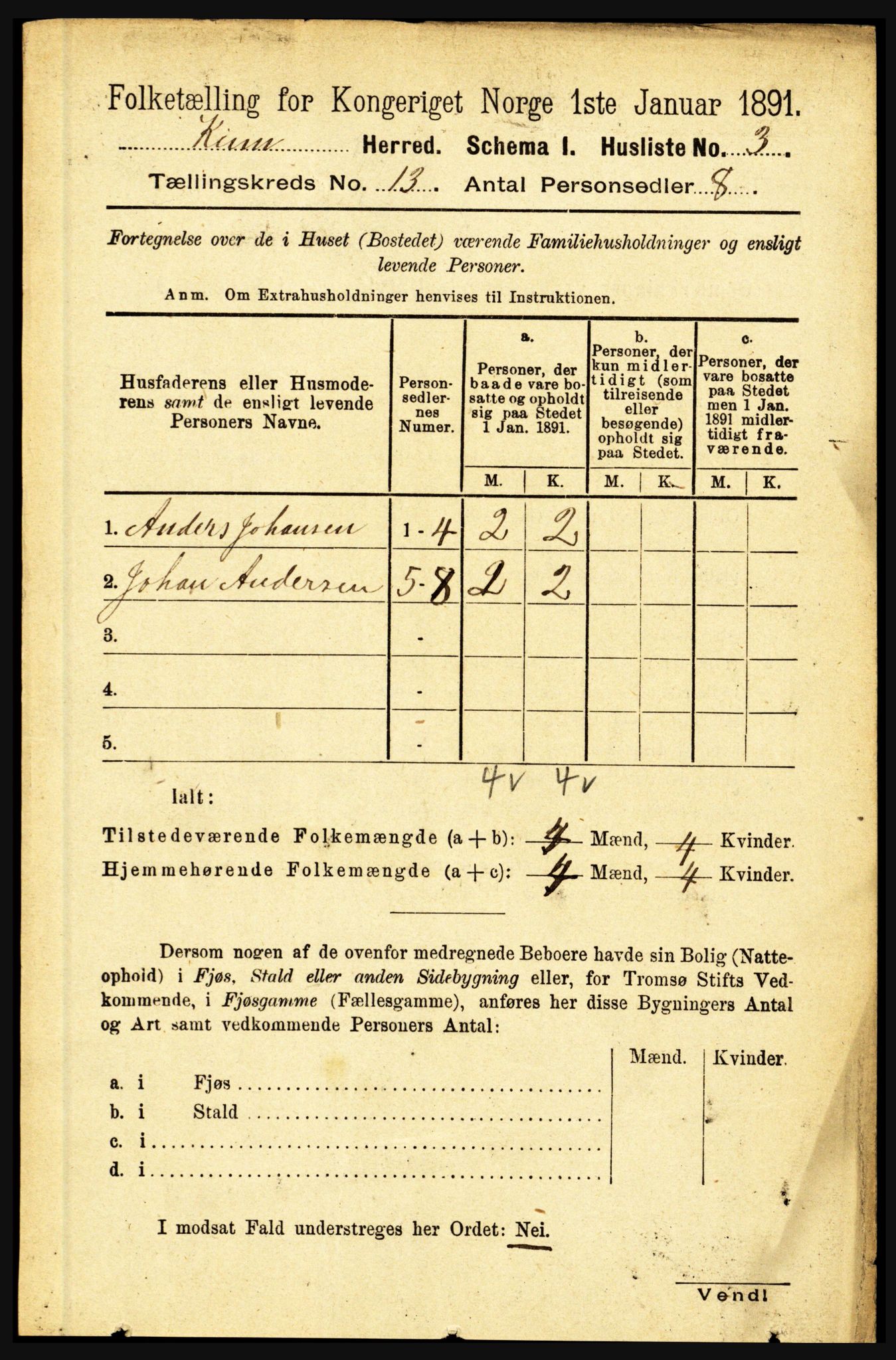 RA, 1891 census for 1437 Kinn, 1891, p. 4999
