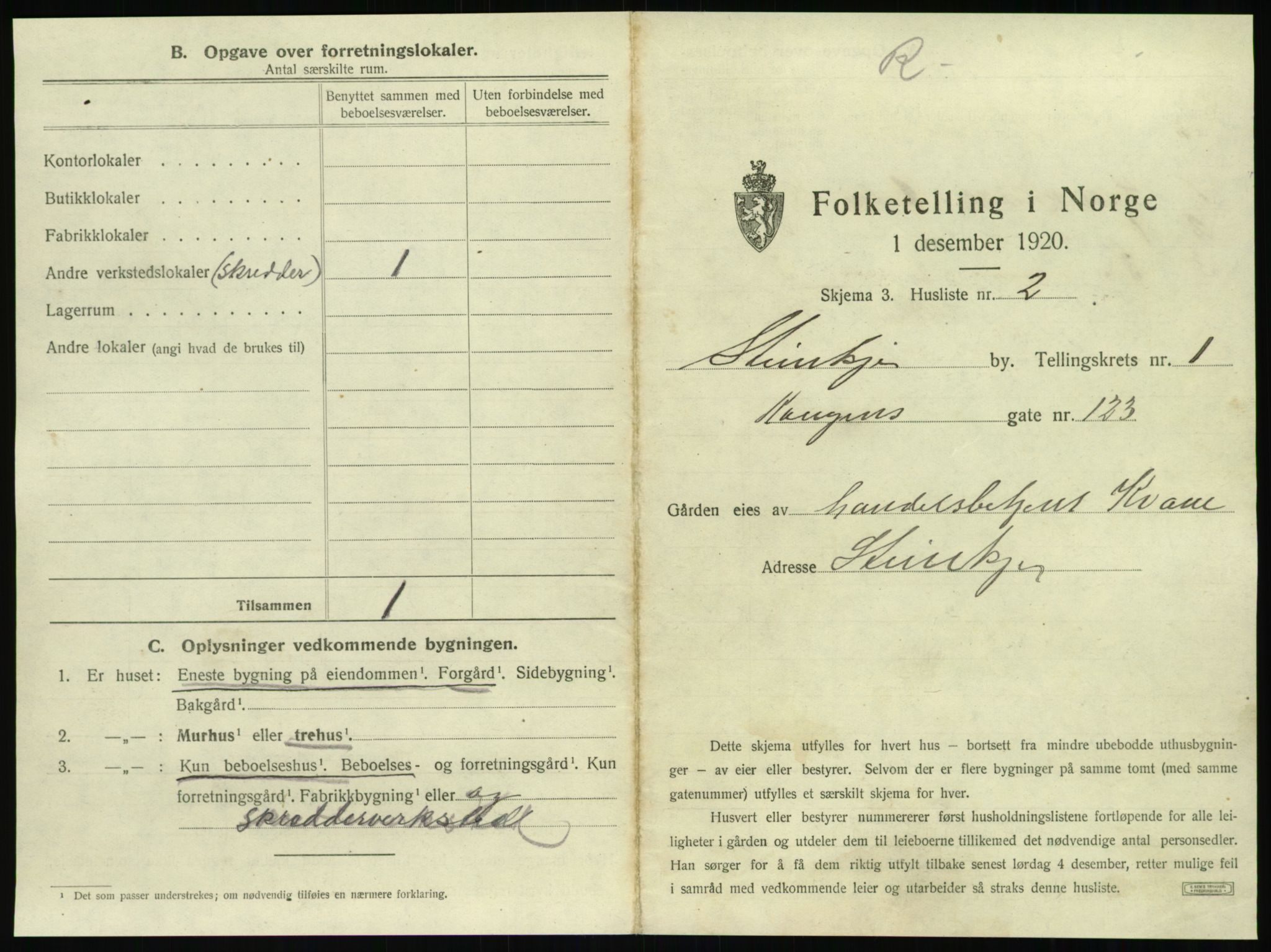 SAT, 1920 census for Steinkjer, 1920, p. 26