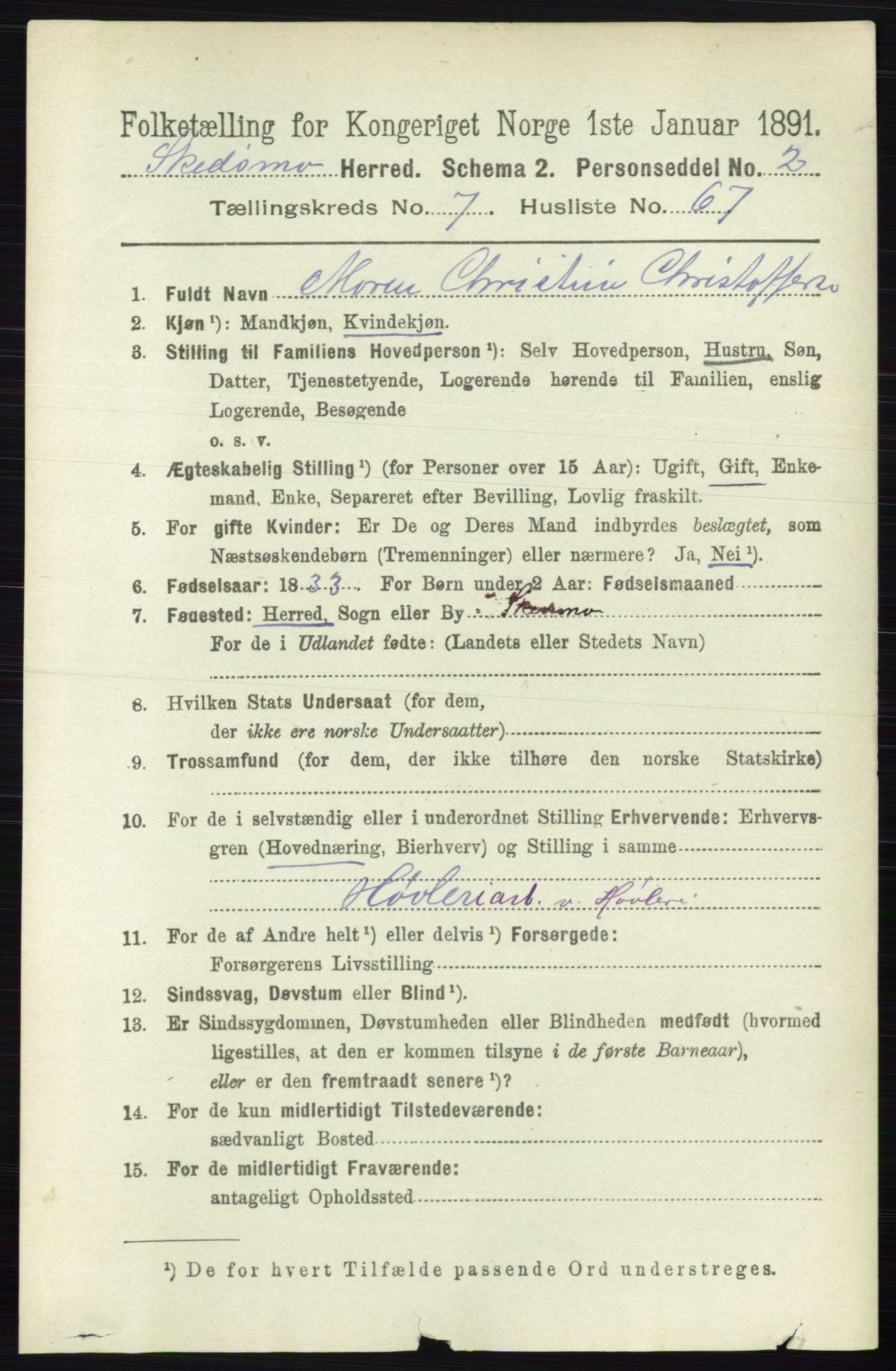 RA, 1891 census for 0231 Skedsmo, 1891, p. 3806