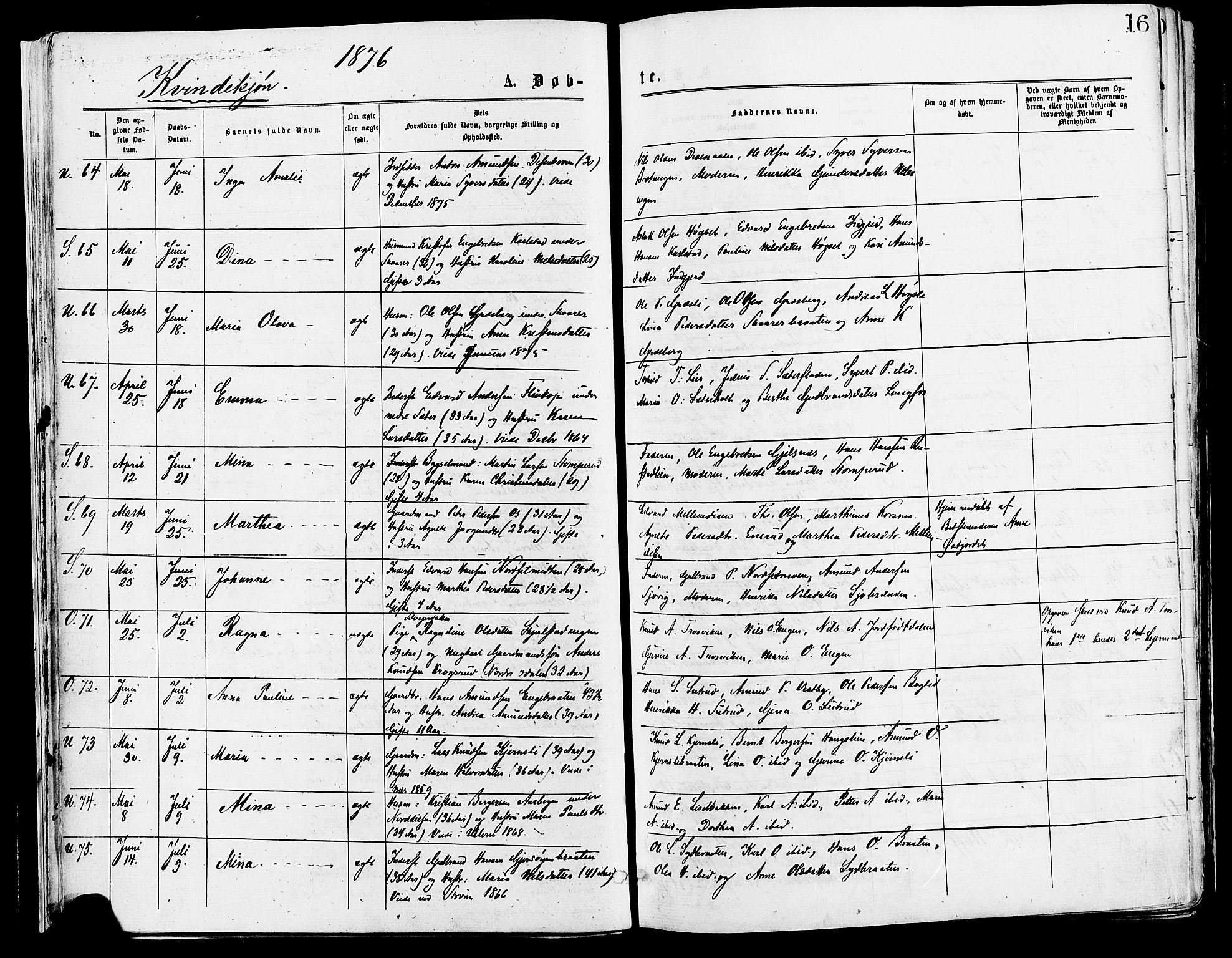 Sør-Odal prestekontor, AV/SAH-PREST-030/H/Ha/Haa/L0005: Parish register (official) no. 5, 1876-1885, p. 16