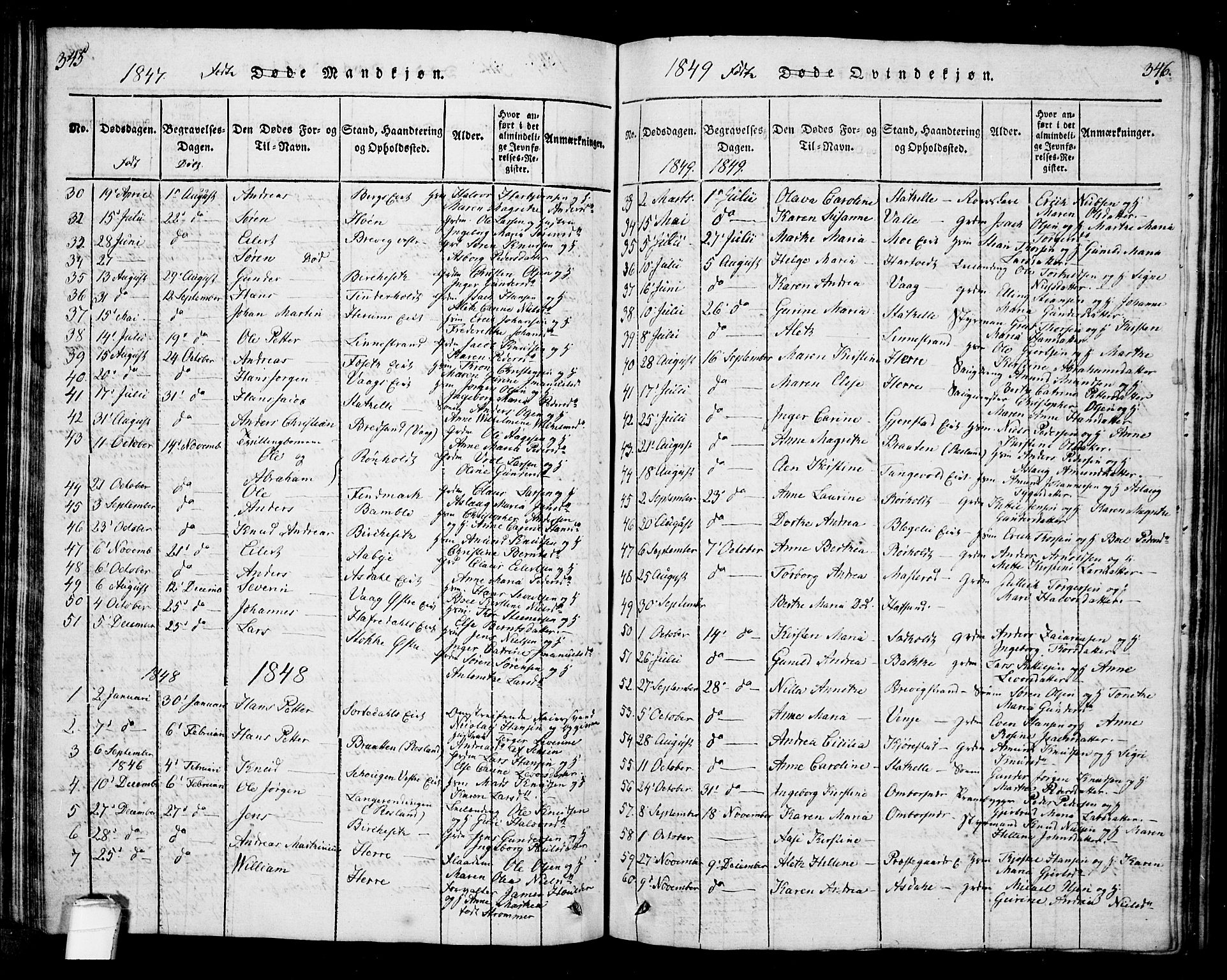 Bamble kirkebøker, AV/SAKO-A-253/G/Ga/L0005: Parish register (copy) no. I 5, 1814-1855, p. 345-346