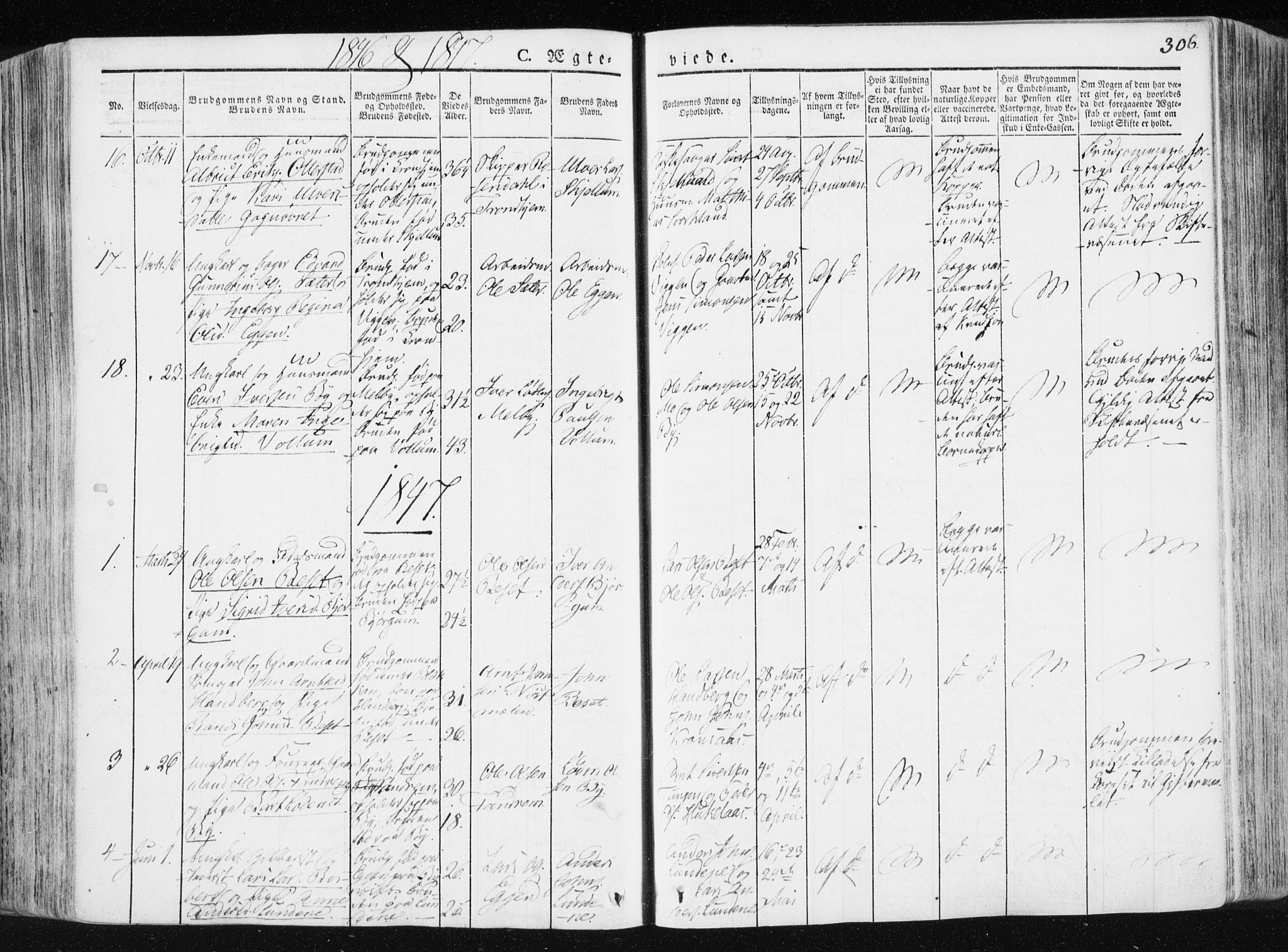 Ministerialprotokoller, klokkerbøker og fødselsregistre - Sør-Trøndelag, SAT/A-1456/665/L0771: Parish register (official) no. 665A06, 1830-1856, p. 306