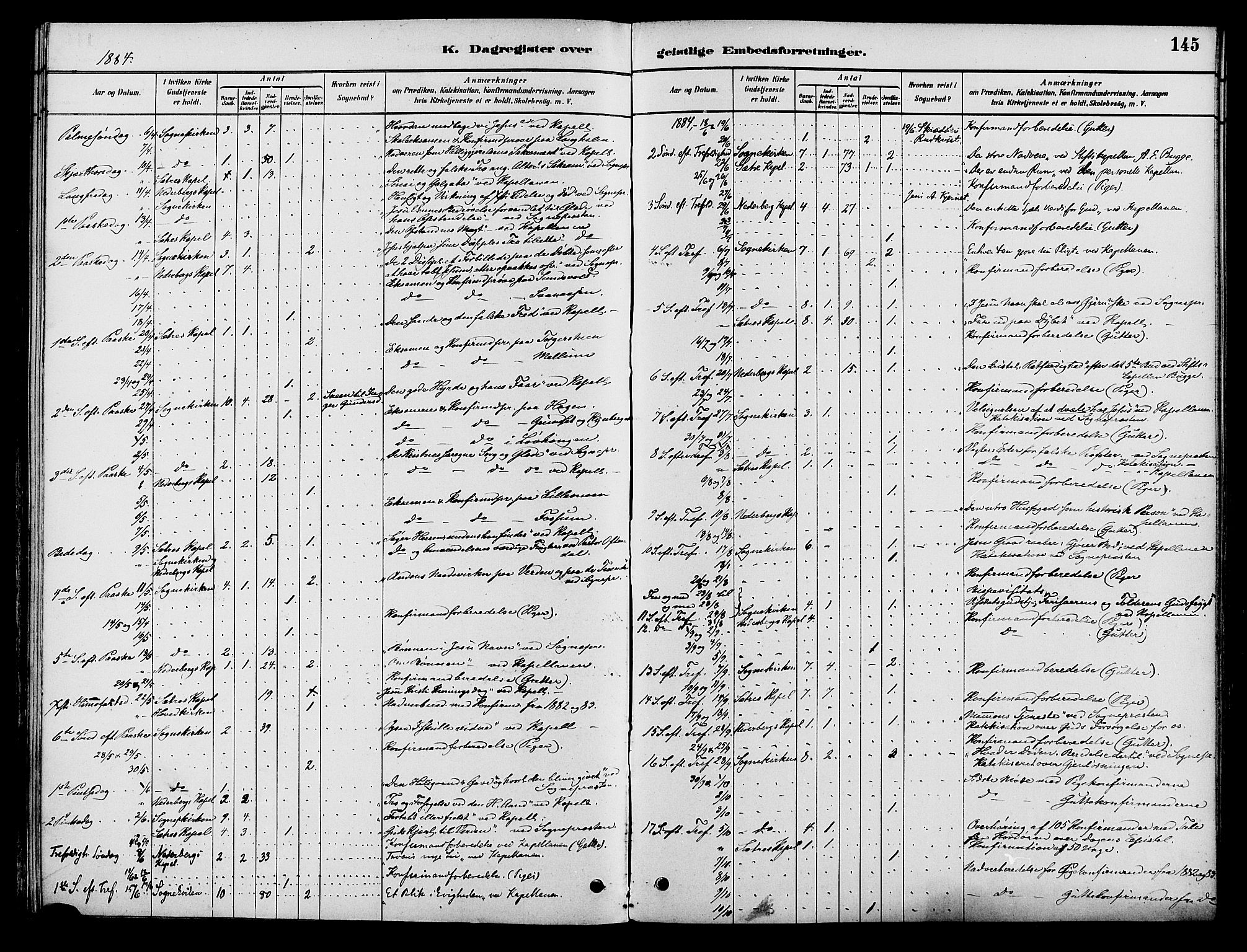 Elverum prestekontor, AV/SAH-PREST-044/H/Ha/Haa/L0012: Parish register (official) no. 12, 1880-1893, p. 145