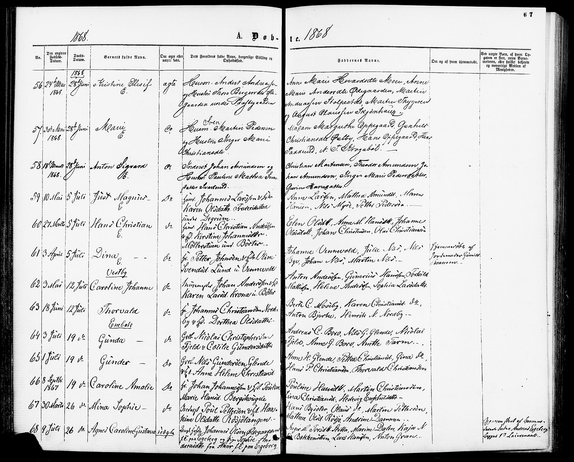 Enebakk prestekontor Kirkebøker, SAO/A-10171c/F/Fa/L0011: Parish register (official) no. I 11, 1862-1882, p. 67